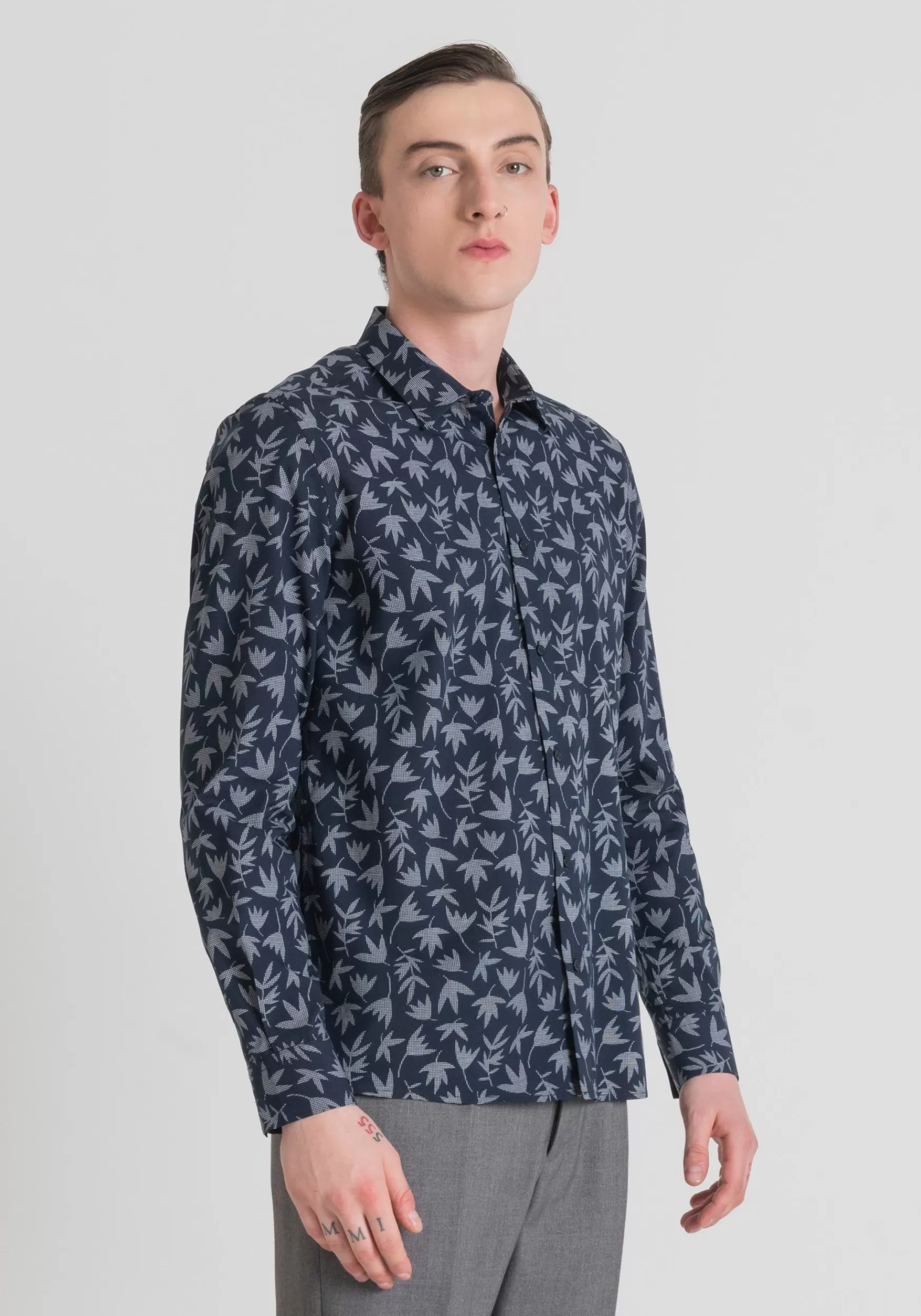 Cheap Antony Morato Hemd Regular Fit Barcelona Aus Baumwoll-Mischgewebe Mit Print Blue Ink