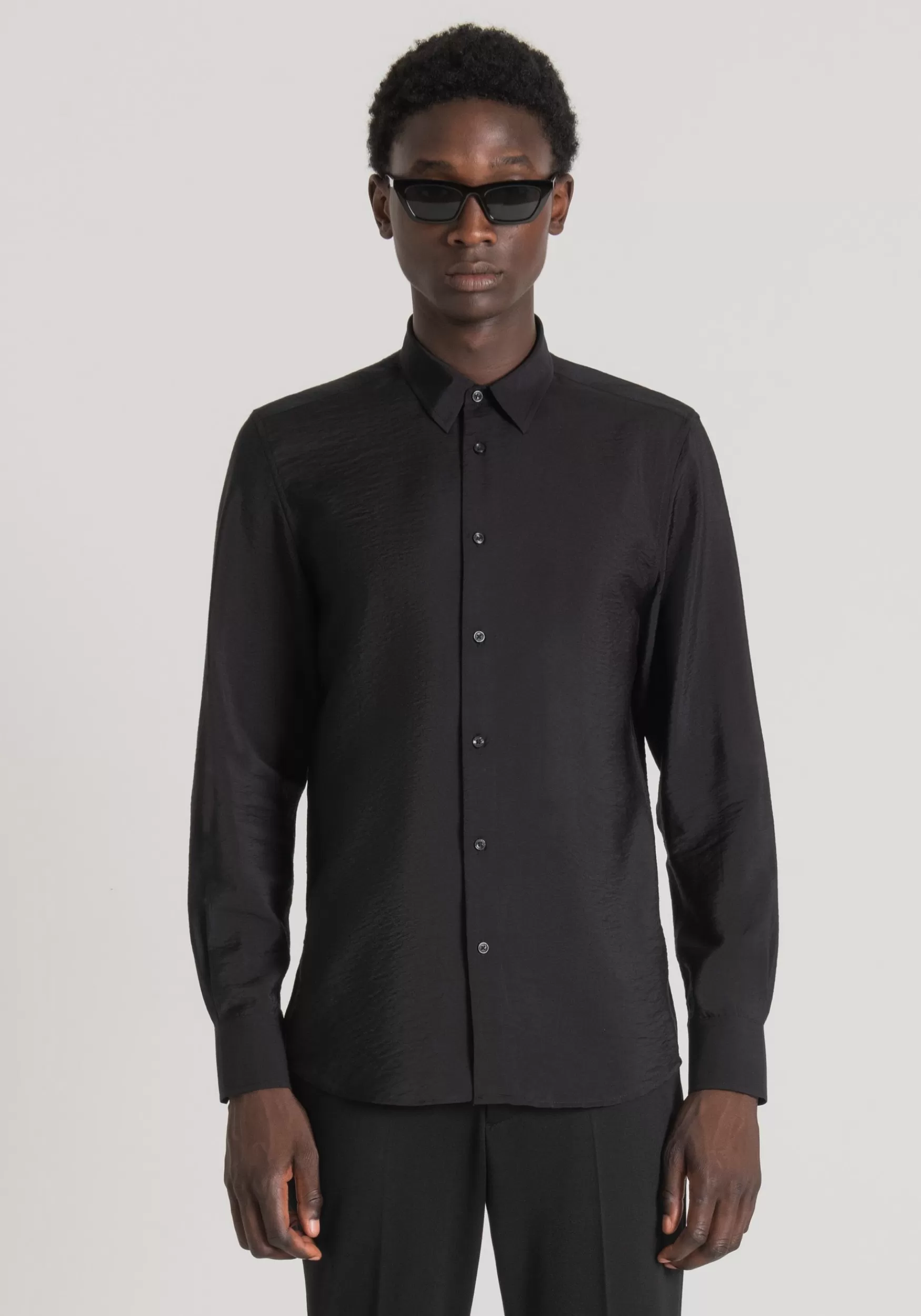 Sale Antony Morato Hemd Slim Fit Napoli Aus Modal-Gewebe Mit Seidigem Griff Schwarz