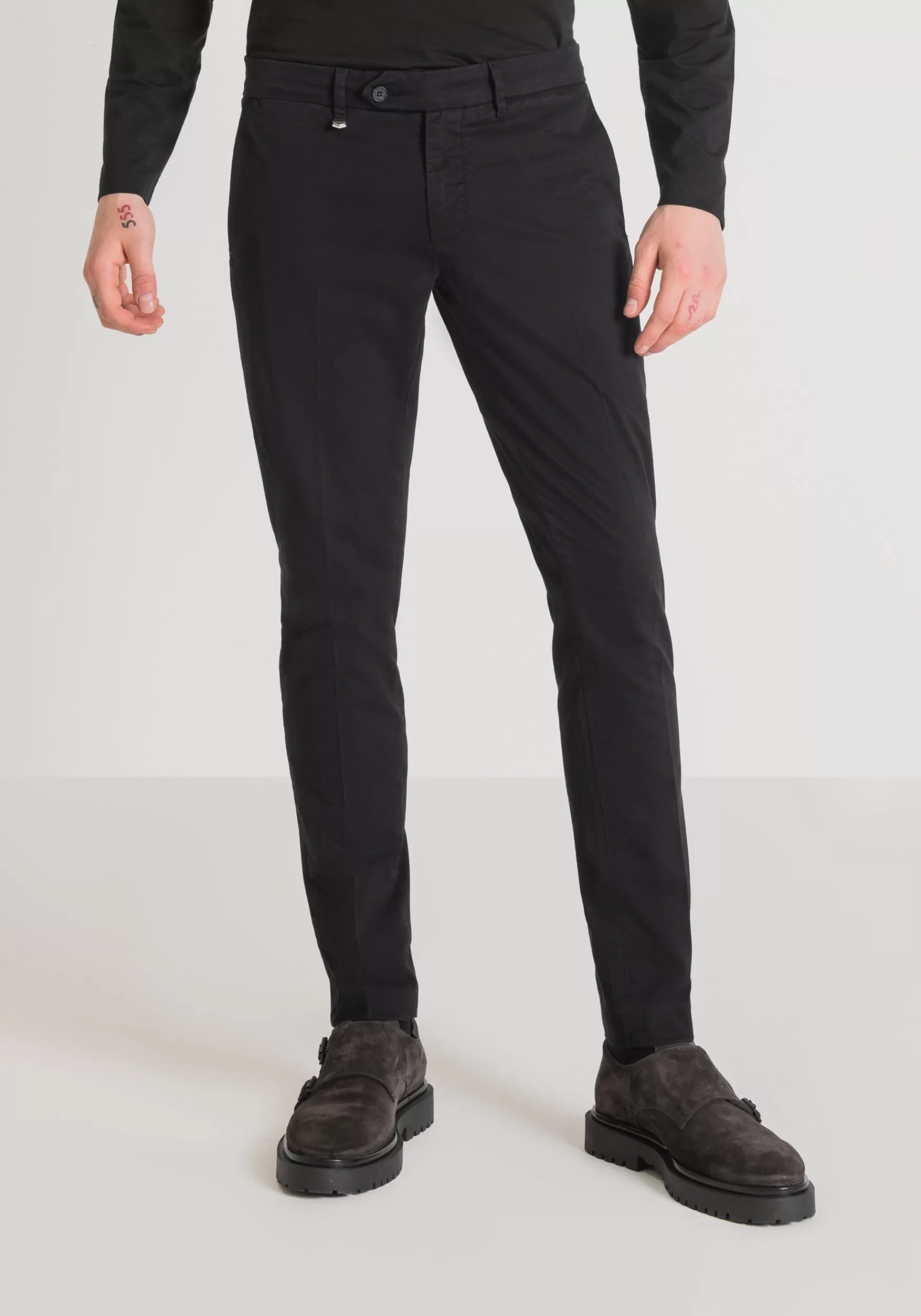 Best Antony Morato Hose Skinny Fit Bryan Aus Weicher, Mikrostrukturierter Stretch-Baumwolle Schwarz