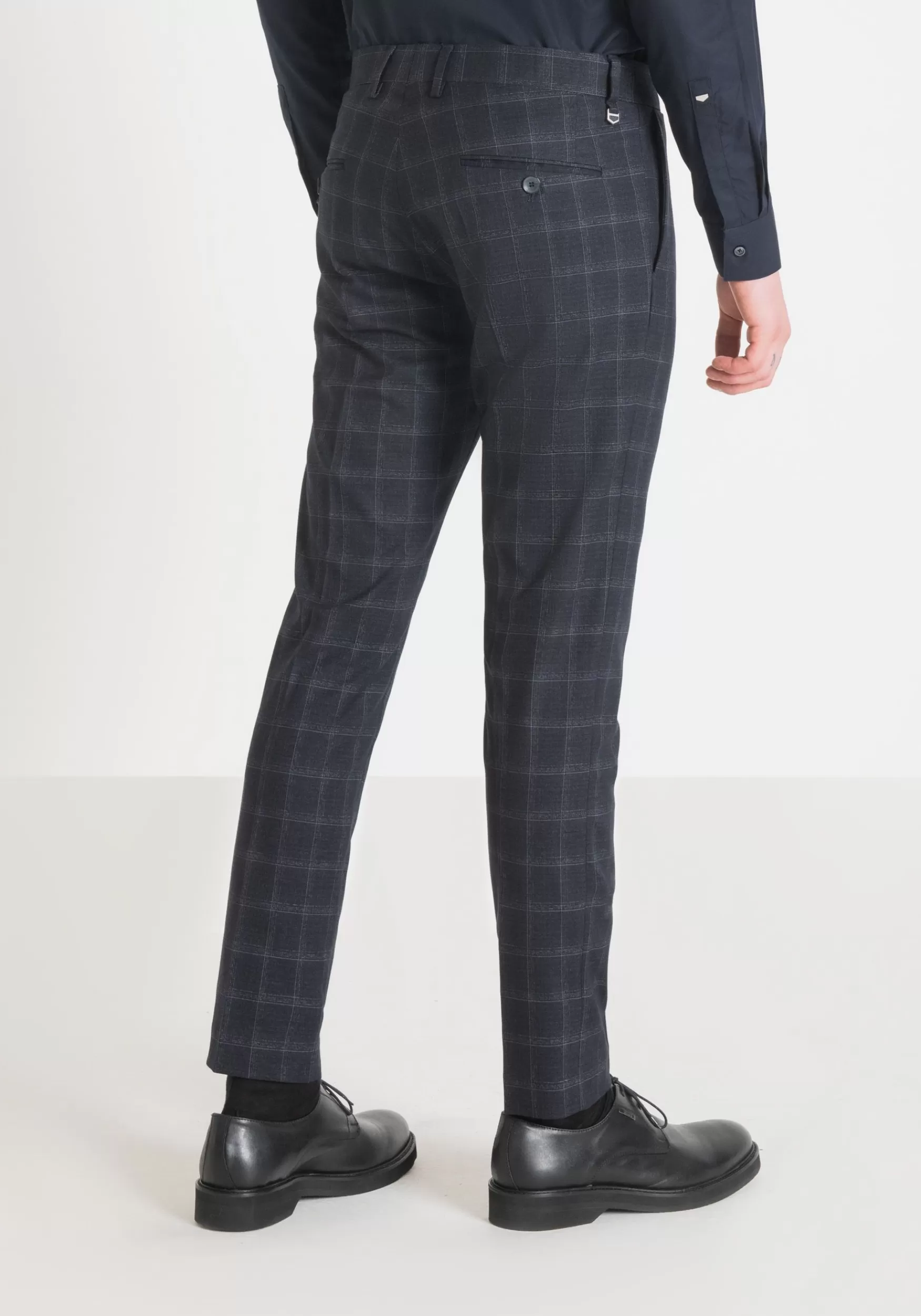 Clearance Antony Morato Hose Slim Fit Bonnie Aus Dehnbarem Viskose-Mischgewebe Mit Karo-Muster Blue Ink