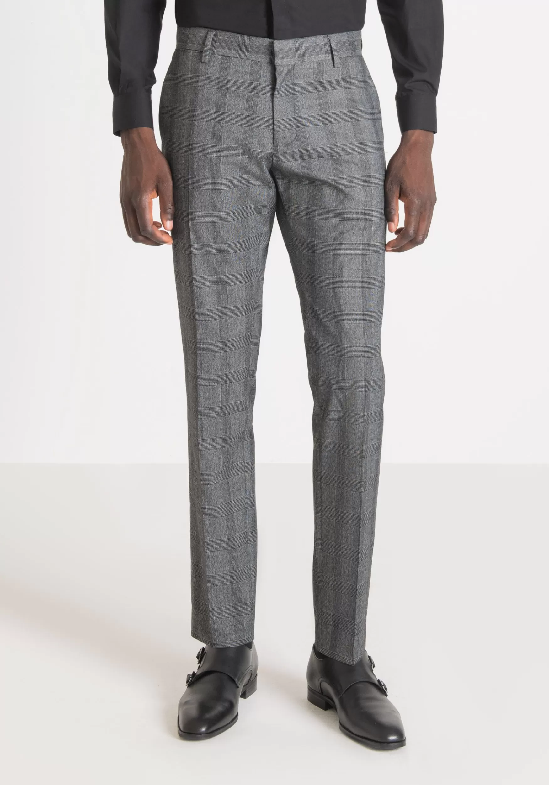 Sale Antony Morato Hose Slim Fit Bonnie Aus Elastischem Gewebe Mit Glen-Plaid-Muster Schwarz