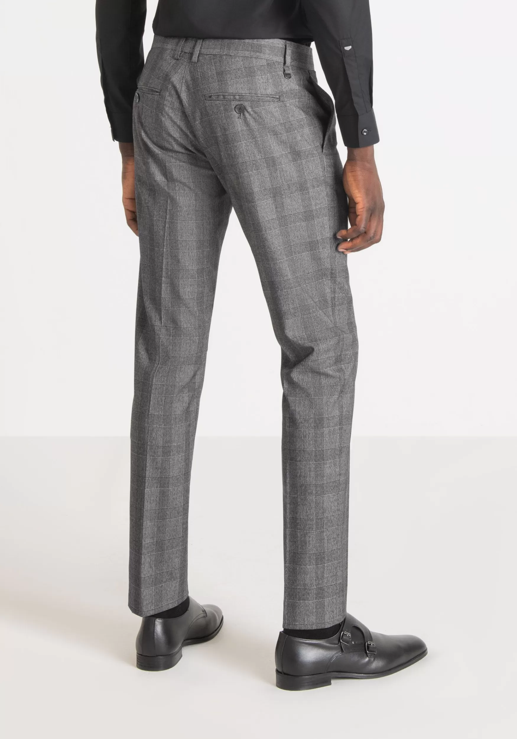 Sale Antony Morato Hose Slim Fit Bonnie Aus Elastischem Gewebe Mit Glen-Plaid-Muster Schwarz