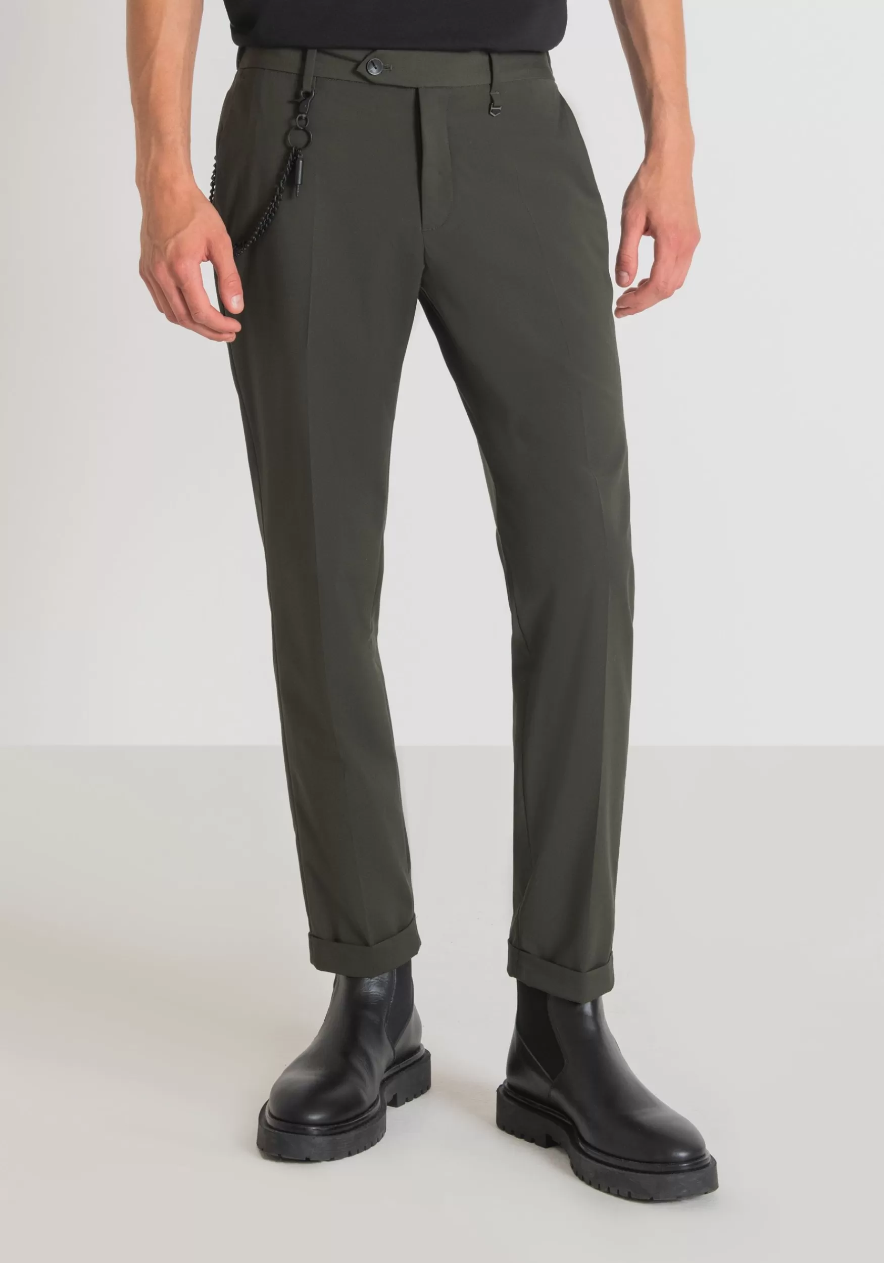 Cheap Antony Morato Hose Slim Fit Rad, Knochellang Und Mit Bugelfalte Dunkles Militargrun