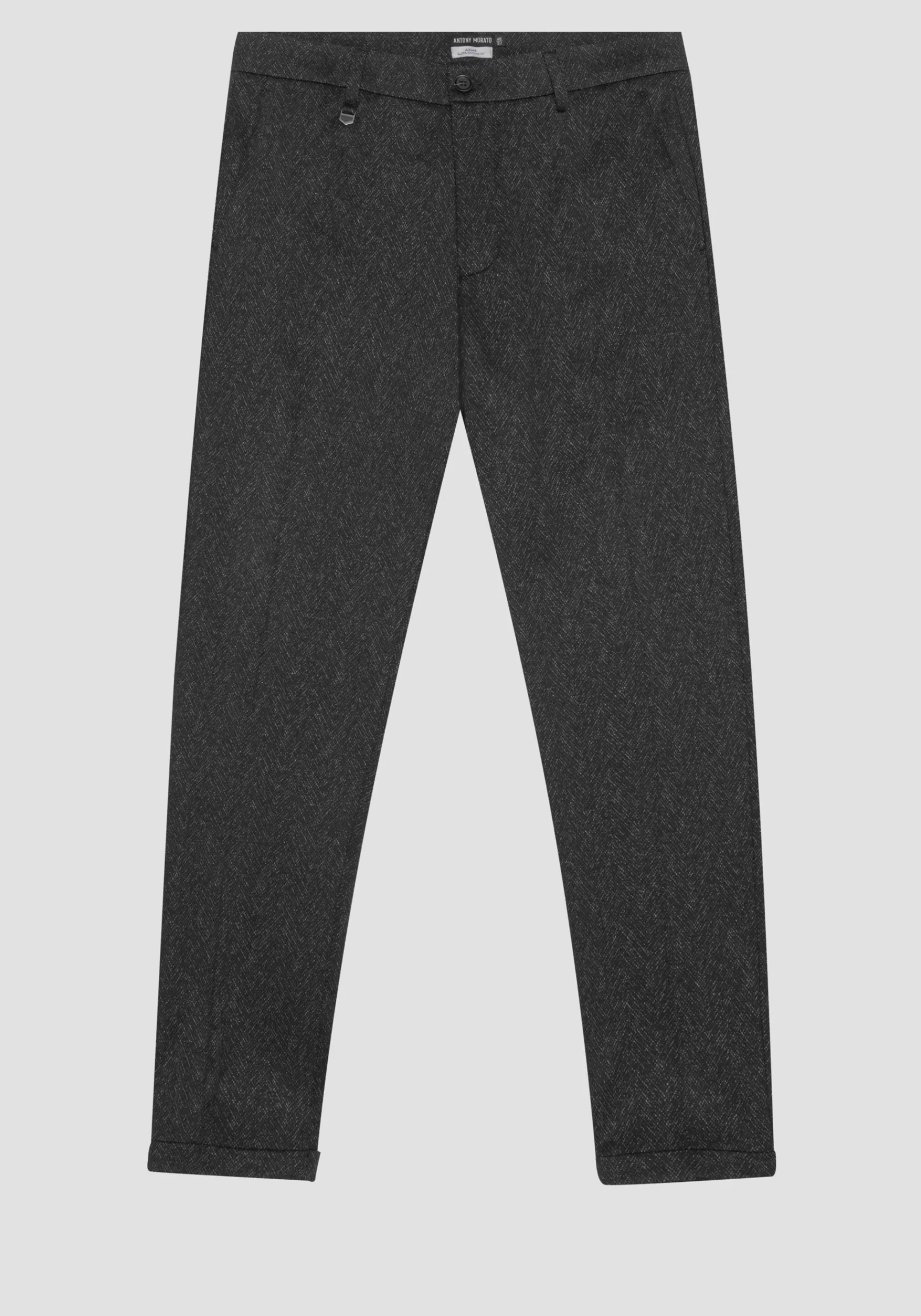 Store Antony Morato Hose Super Skinny Fit Ashe Aus Viskose-Stretch-Mischgewebe Mit Fischgratenmuster Schwarz