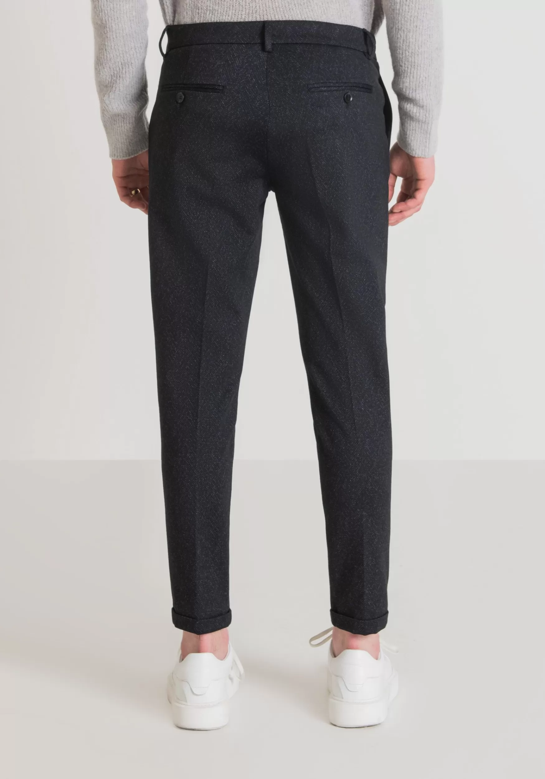 Hot Antony Morato Hose Super Skinny Fit Ashe Aus Viskose-Stretch-Mischgewebe Mit Fischgratenmuster Blue Ink