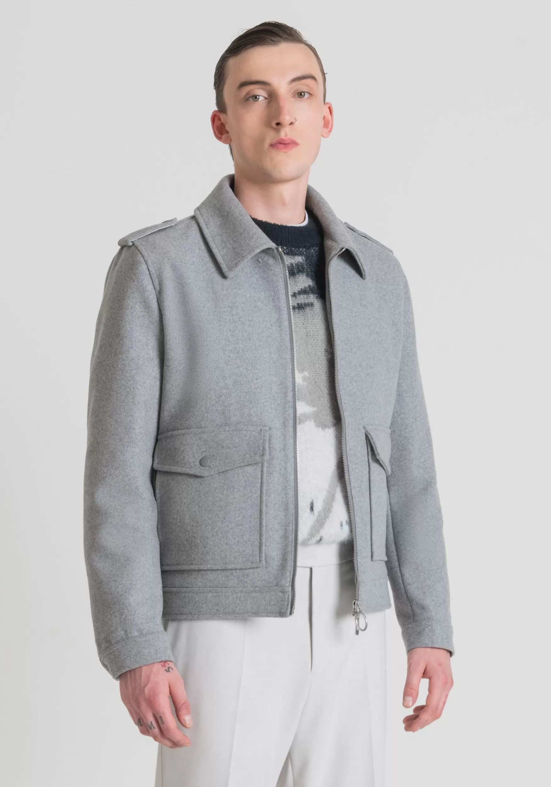 Outlet Antony Morato Jacke Regular Fit Aus Kaschmir-Wollmischung Mit Hemdkragen Mittelgrau Melange