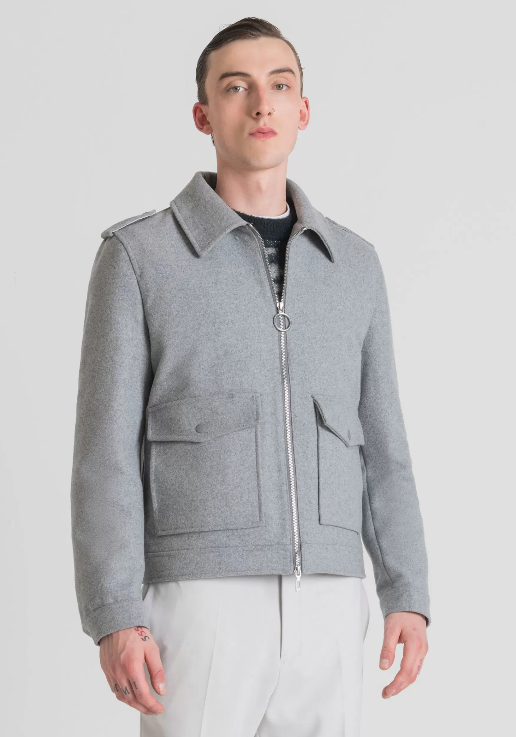 Outlet Antony Morato Jacke Regular Fit Aus Kaschmir-Wollmischung Mit Hemdkragen Mittelgrau Melange