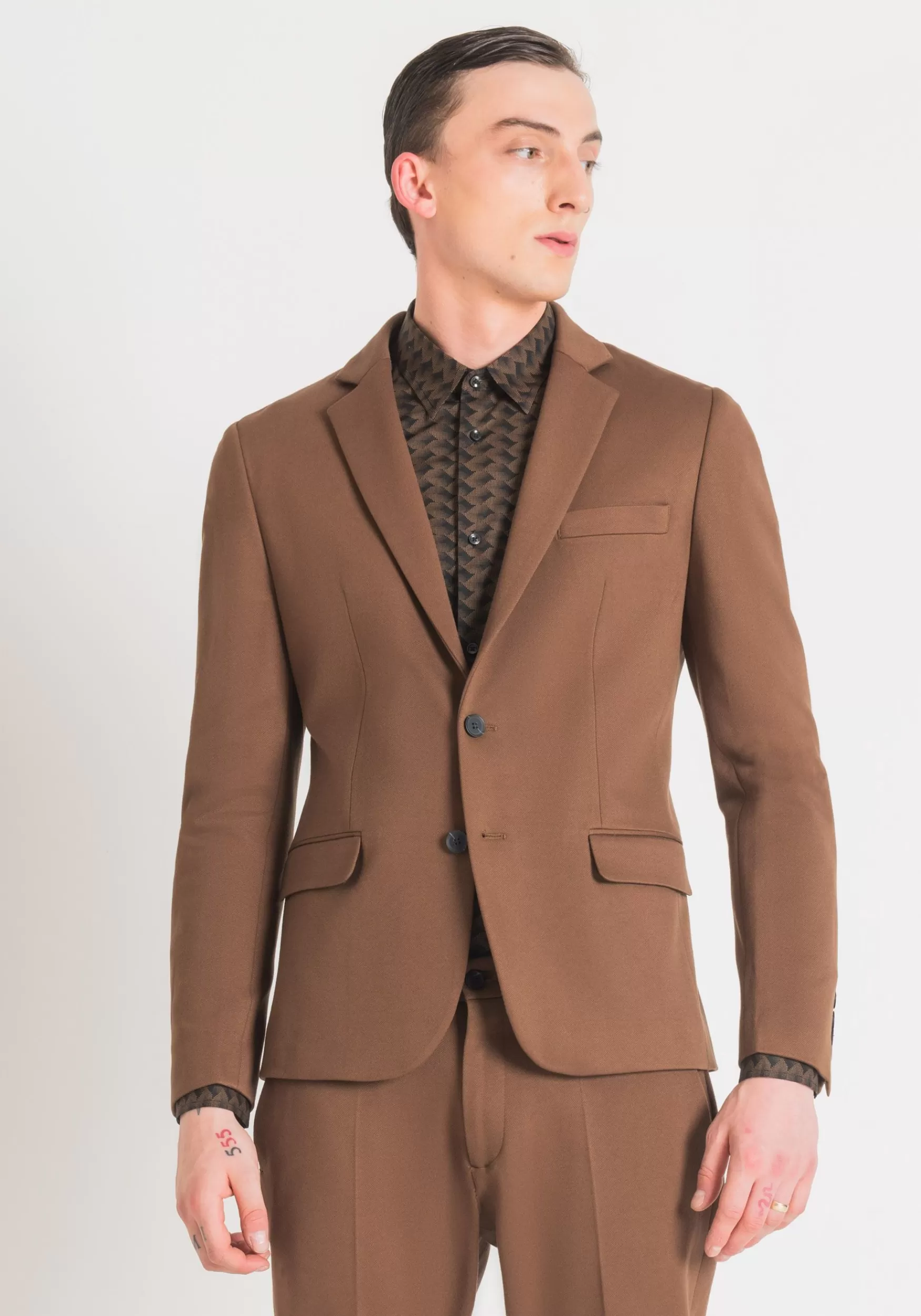 Hot Antony Morato Jacke Super Slim Fit Ashe In Twill Aus Viskose-Stretch-Mischgewebe Dunkel Camelfarben