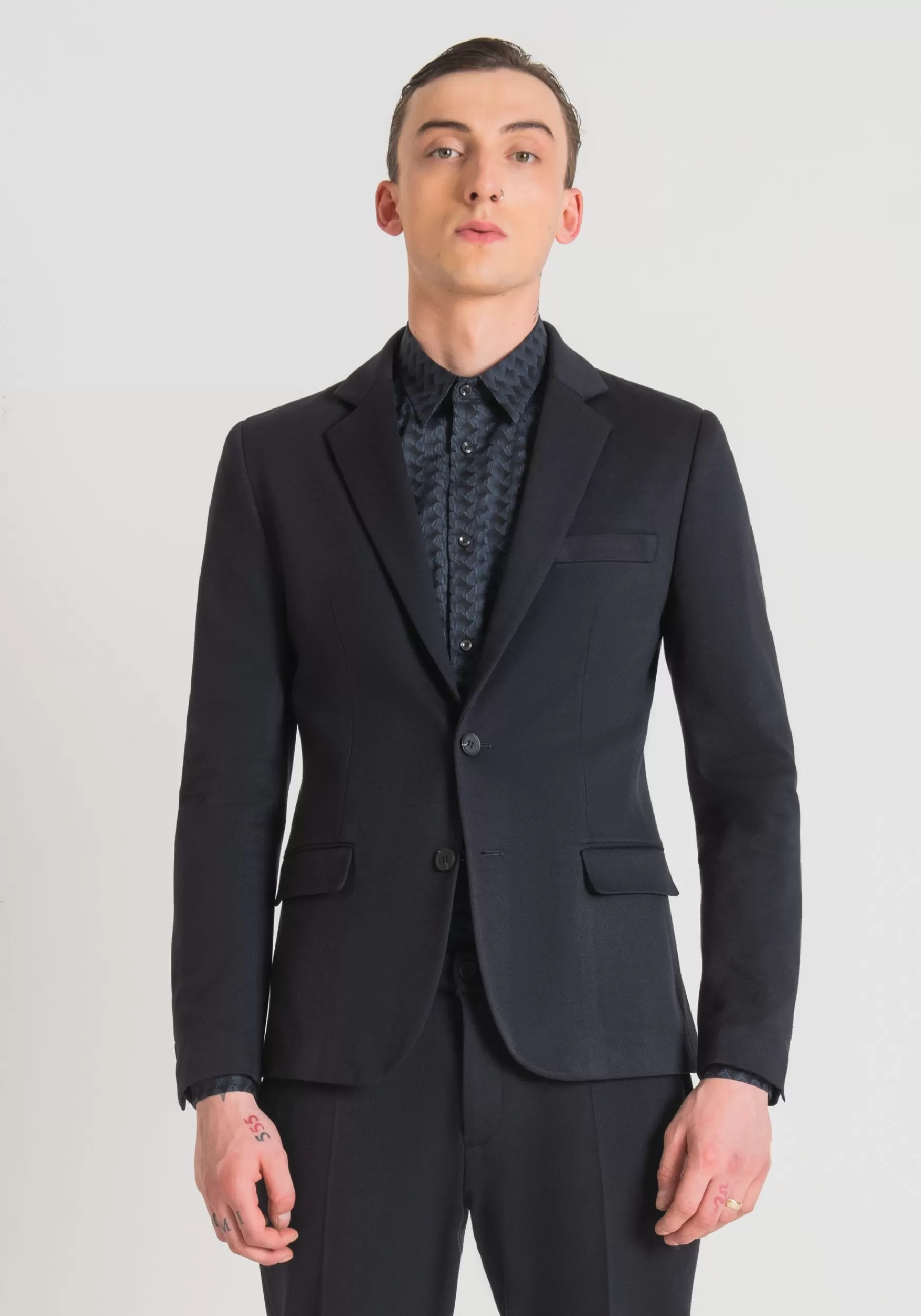 Fashion Antony Morato Jacke Super Slim Fit Ashe In Twill Aus Viskose-Stretch-Mischgewebe Blue Ink