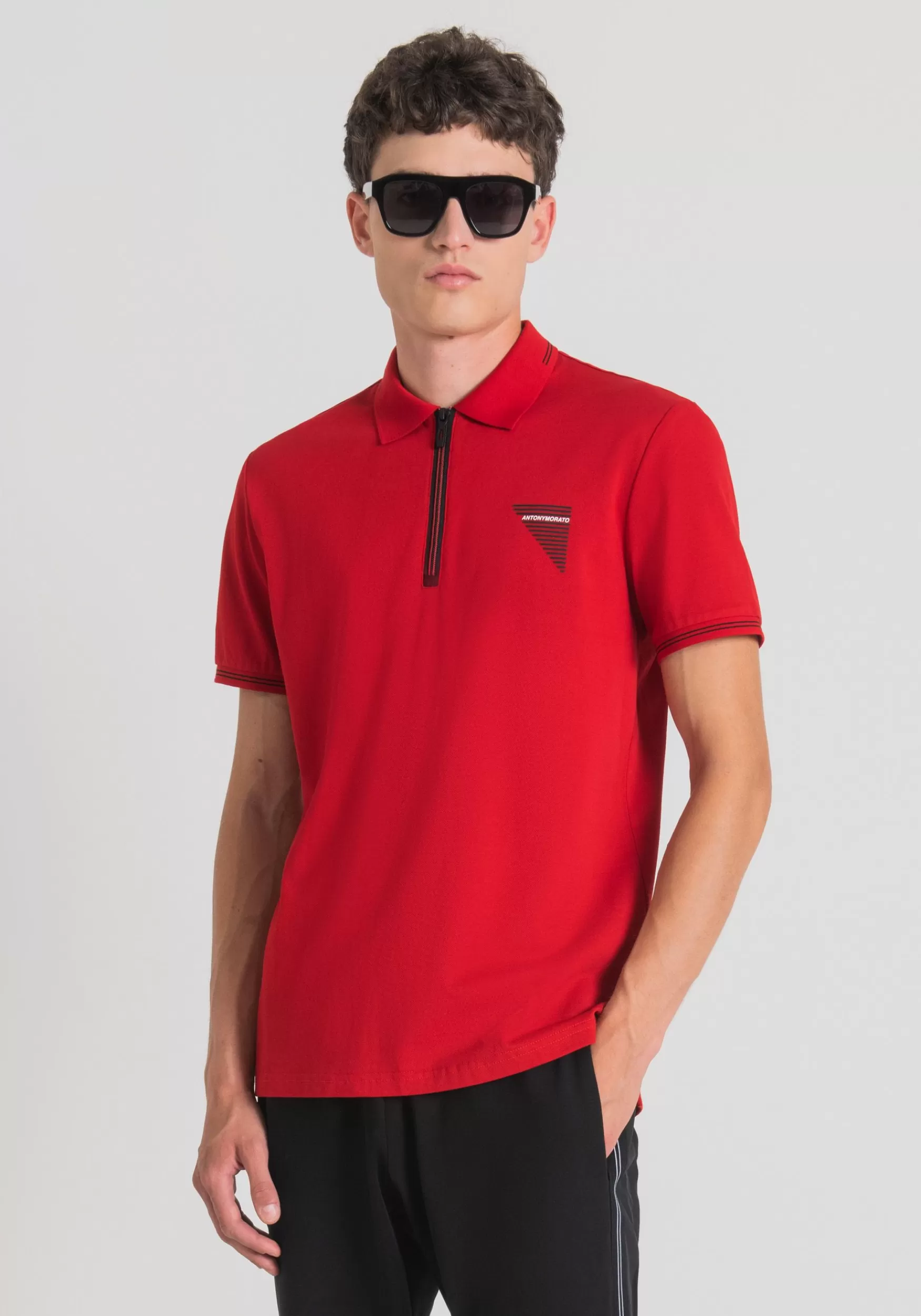 Fashion Antony Morato Poloshirt Slim Fit Aus Merzerisiertem Baumwollpikee Mit Gummiertem Logo-Print Rot