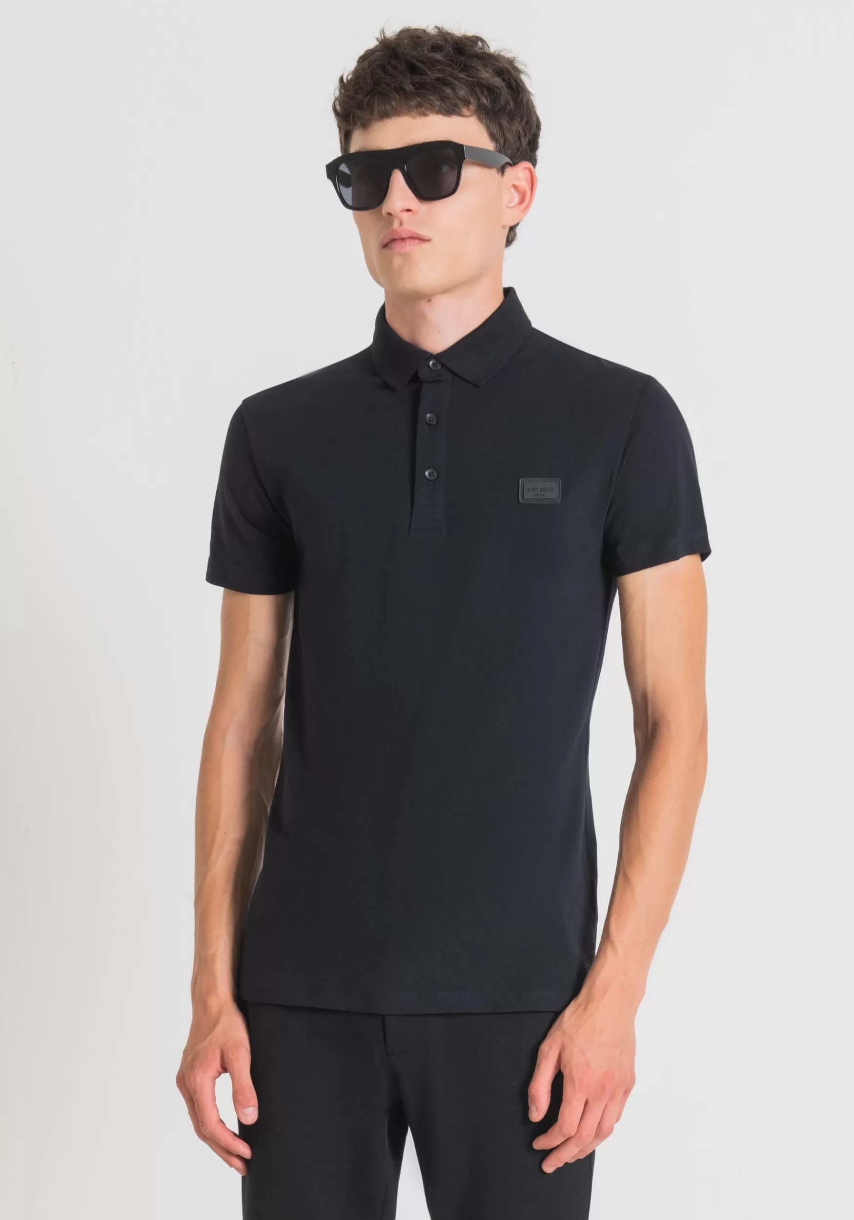 Best Sale Antony Morato Poloshirt Super Slim Fit Aus Stretch-Baumwolle Mit Logo-Plakette Schwarz