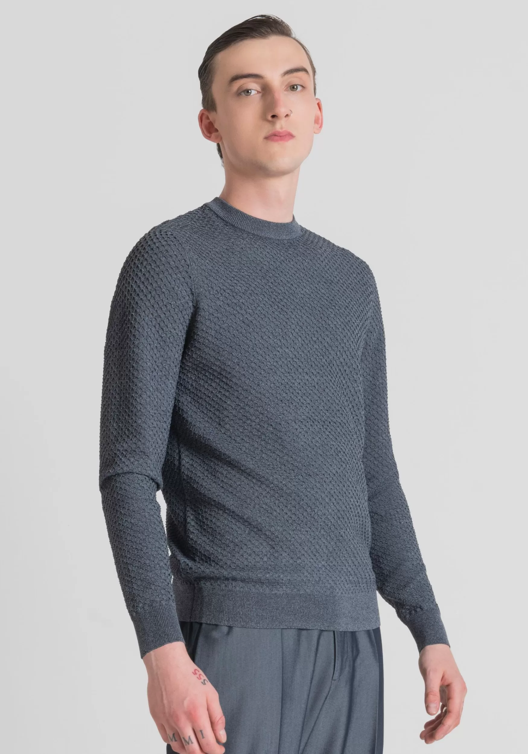 Cheap Antony Morato Pullover Regular Fit Aus Garn Mit Denim-Effekt Blue Denim