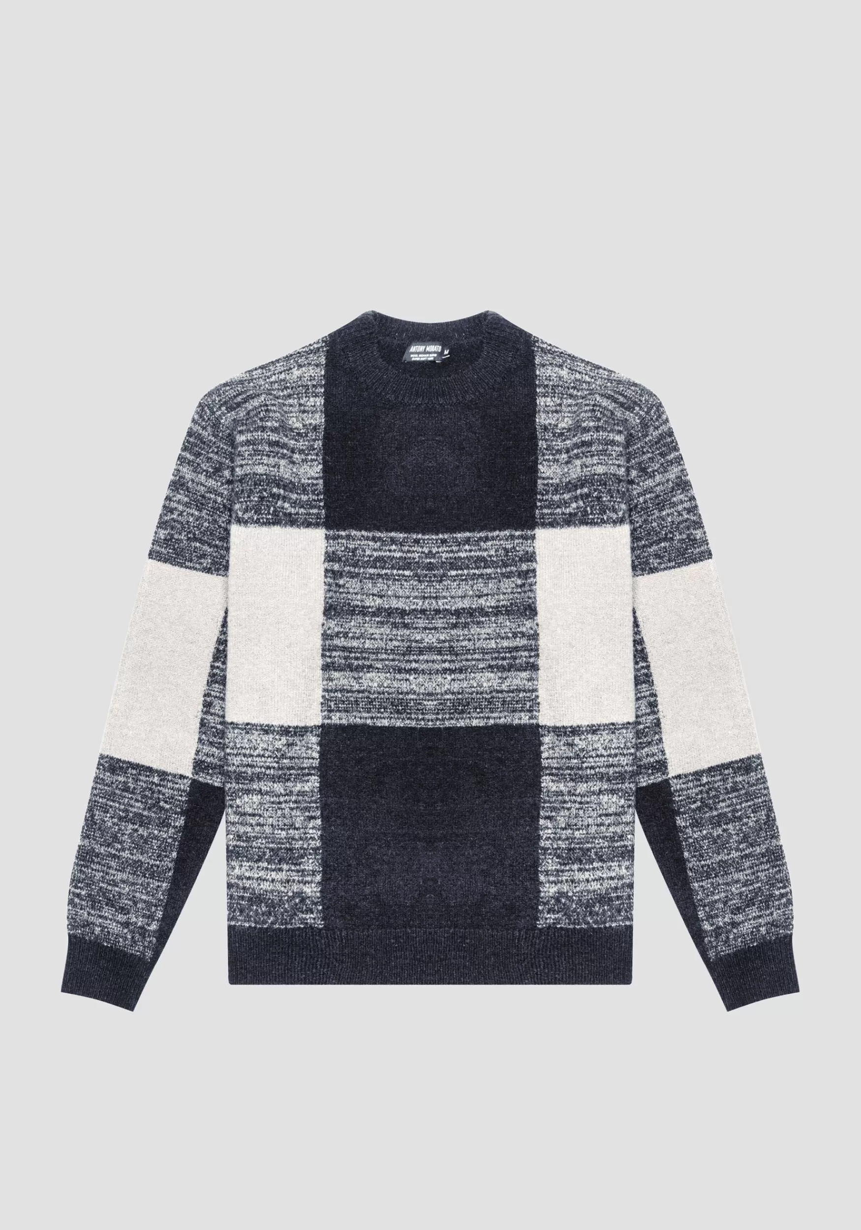 Fashion Antony Morato Pullover Regular Fit Aus Mohair-Mischgarn Mit Kariertem Jacquard-Muster Blue Ink