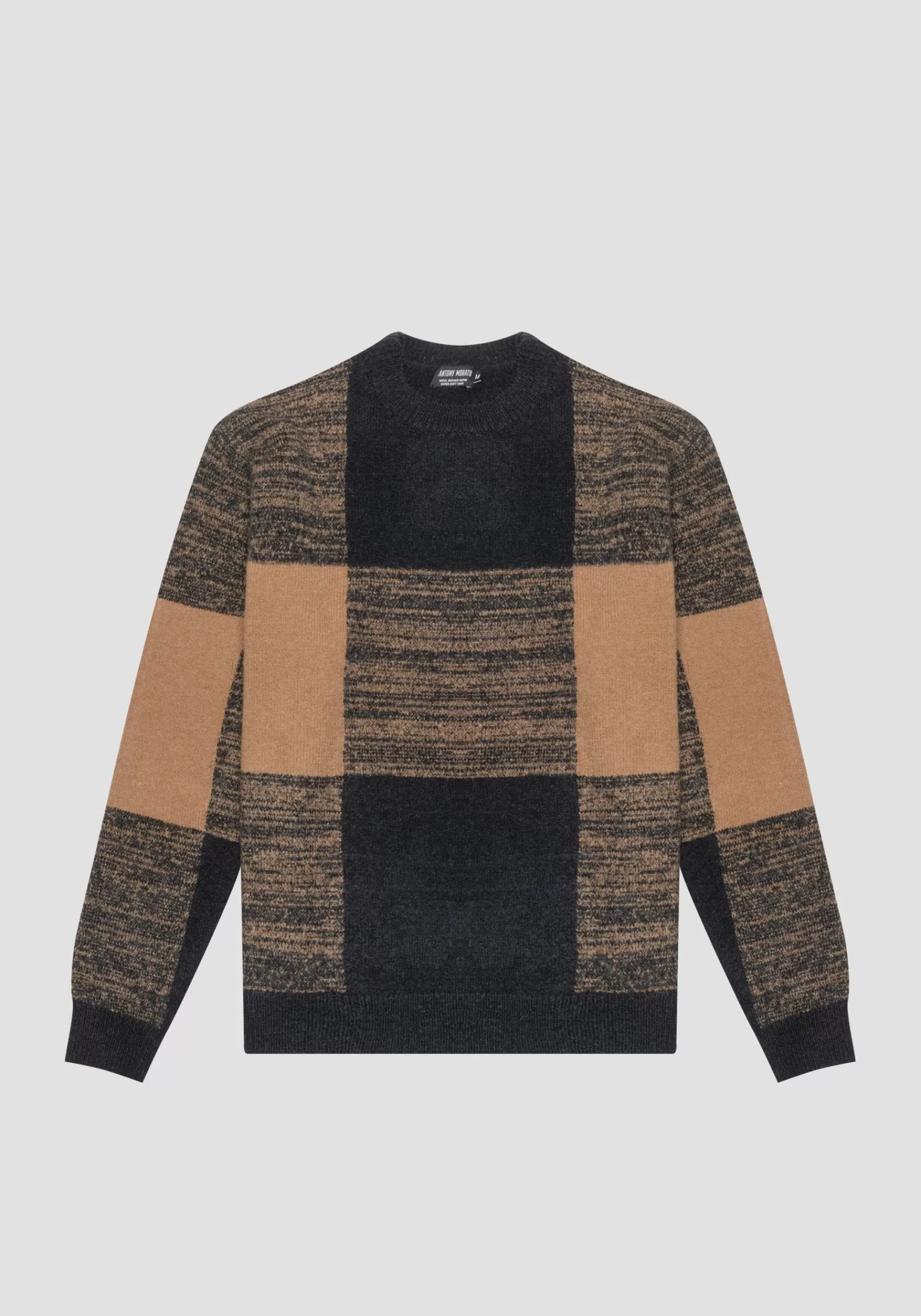 Shop Antony Morato Pullover Regular Fit Aus Mohair-Mischgarn Mit Kariertem Jacquard-Muster Schwarz