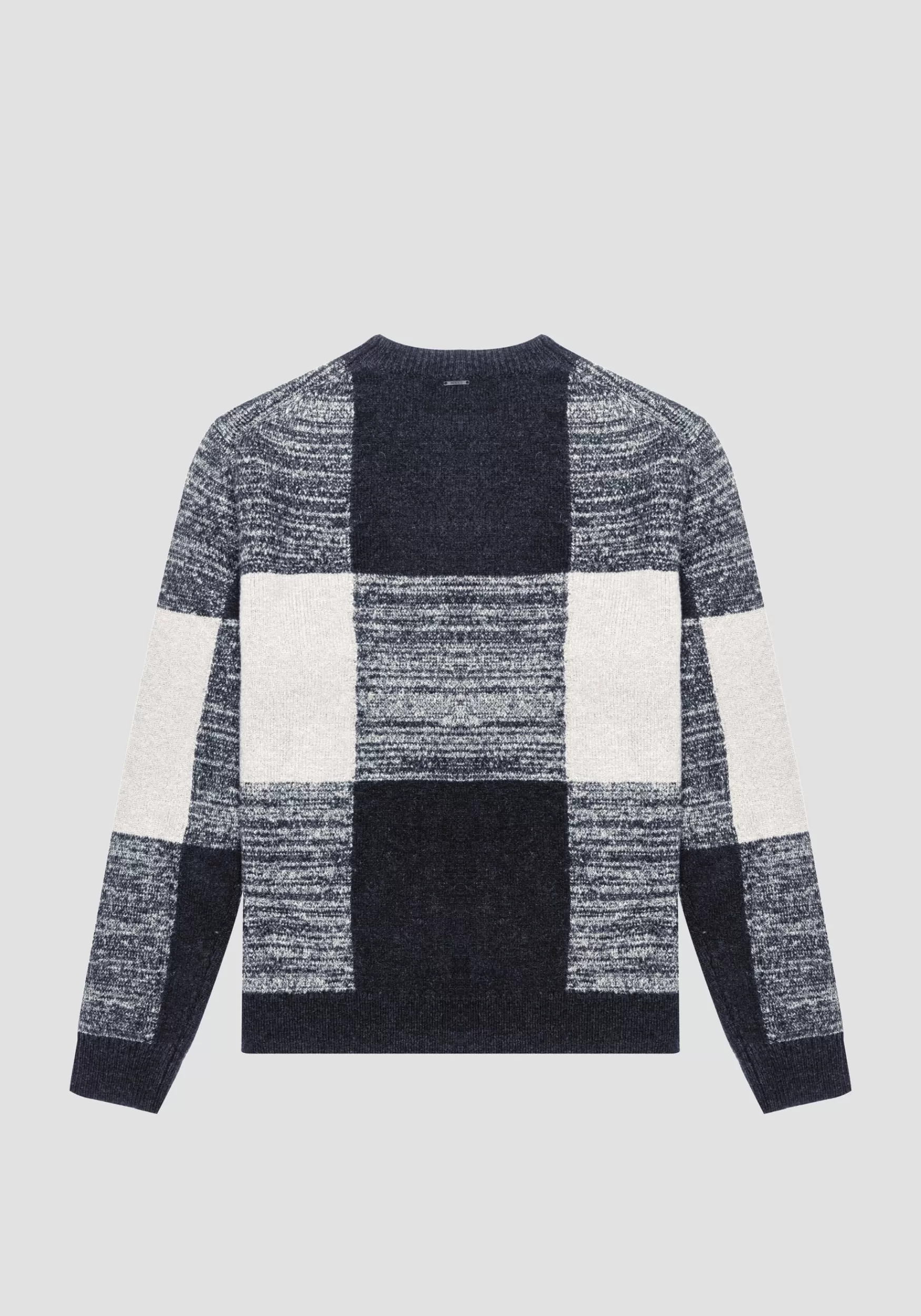 Fashion Antony Morato Pullover Regular Fit Aus Mohair-Mischgarn Mit Kariertem Jacquard-Muster Blue Ink