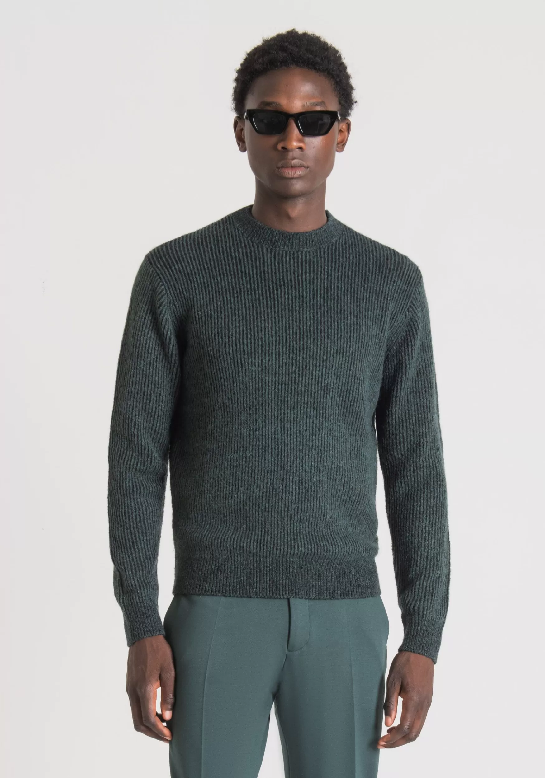 Cheap Antony Morato Pullover Regular Fit Aus Warmem Mohair-Wollmischgarn In Patentmuster-Verarbeitung Flaschegrun