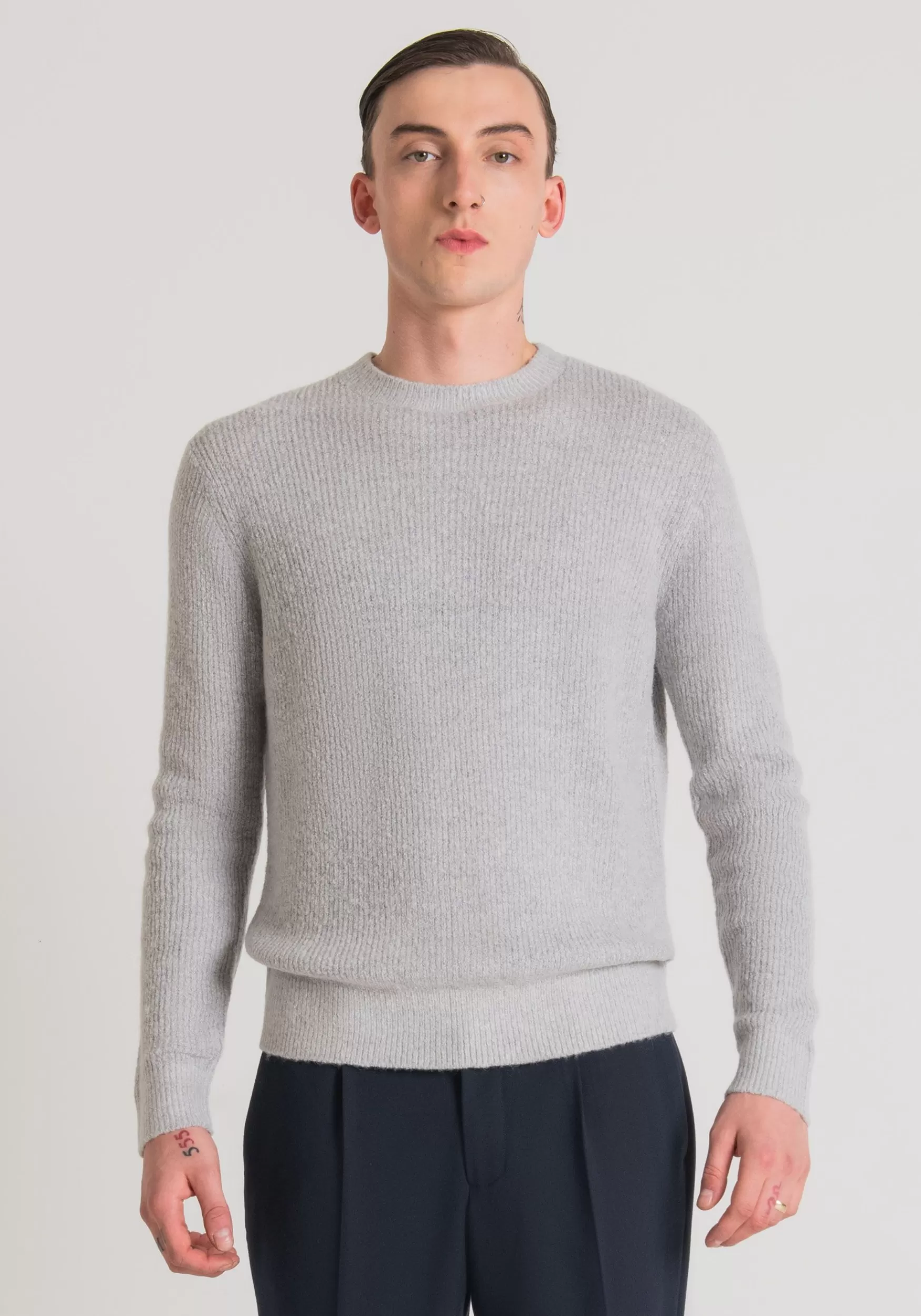 Hot Antony Morato Pullover Regular Fit Aus Weichem Einfarbigem Mohair-Wollmischgarn Blau