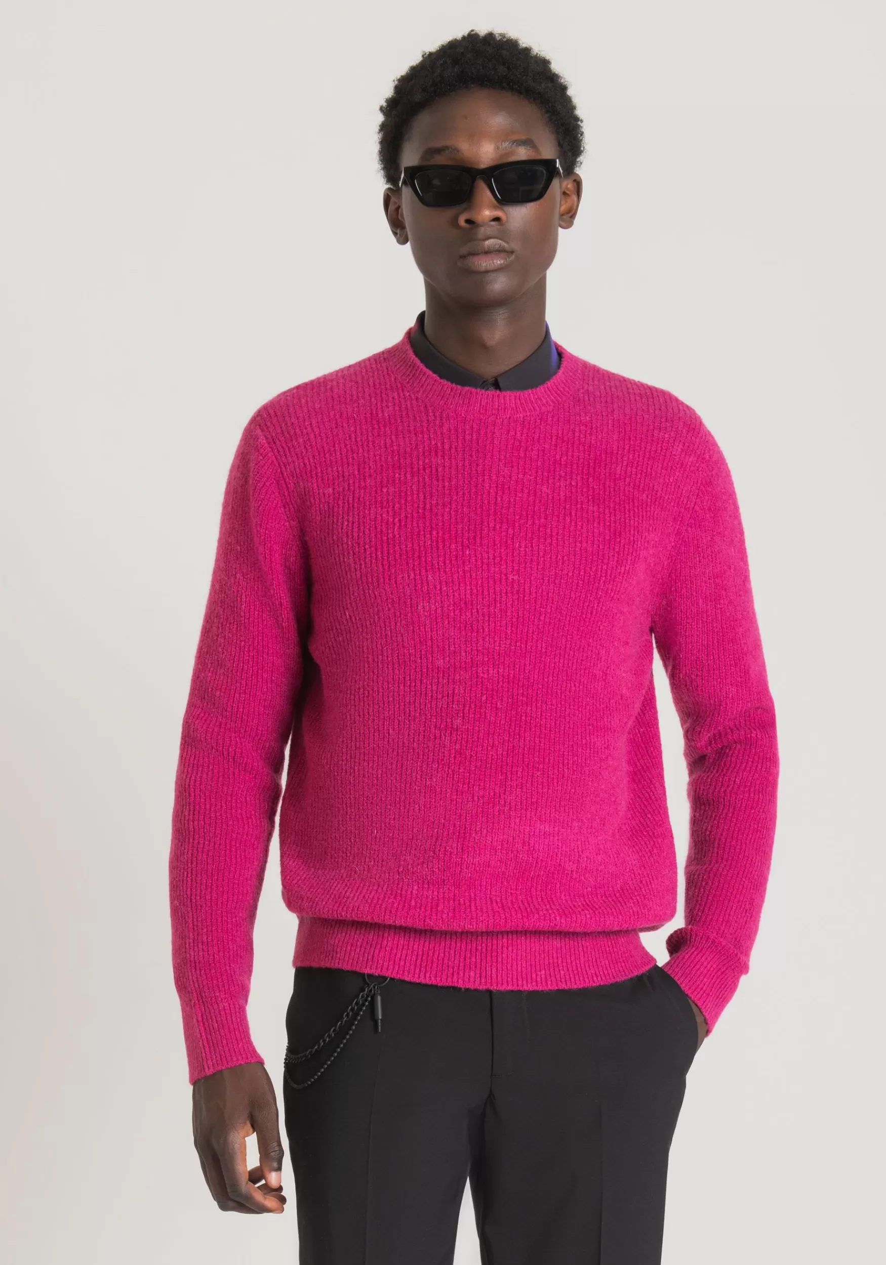 Clearance Antony Morato Pullover Regular Fit Aus Weichem Einfarbigem Mohair-Wollmischgarn Magenta