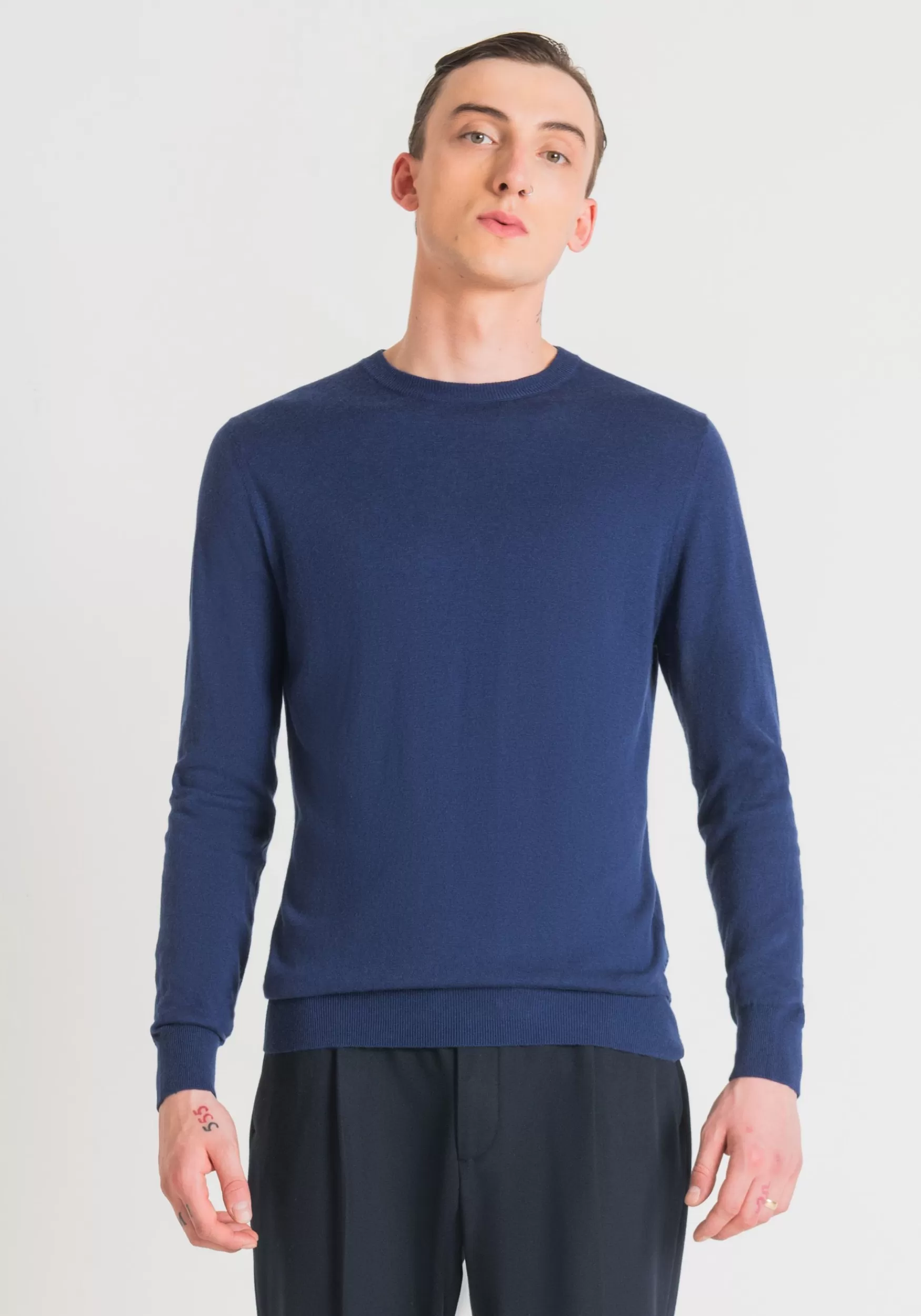 Cheap Antony Morato Pullover Regular Fit Aus Weichem Einfarbigem Mohair-Wollmischgarn Bluette