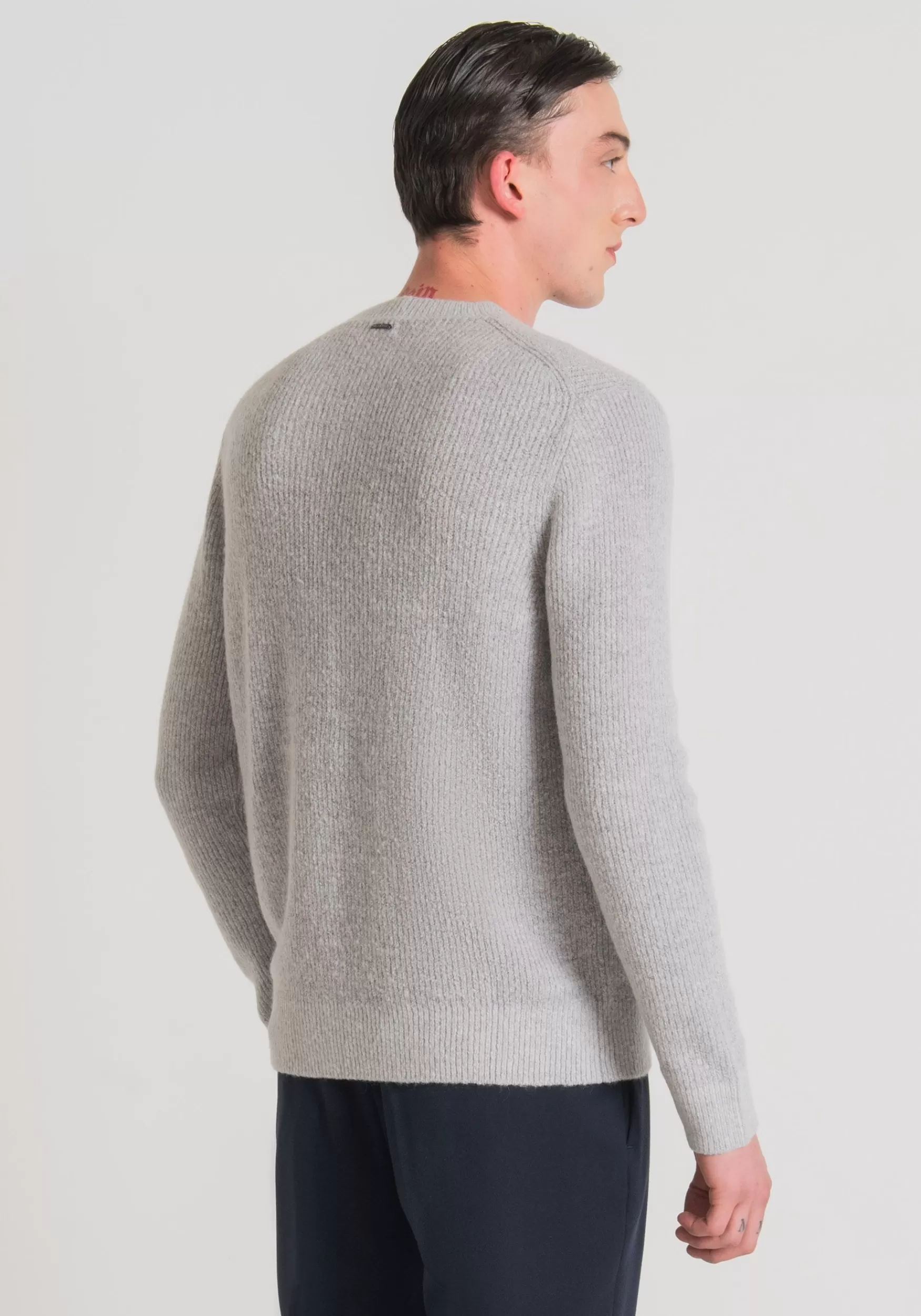 Hot Antony Morato Pullover Regular Fit Aus Weichem Einfarbigem Mohair-Wollmischgarn Blau