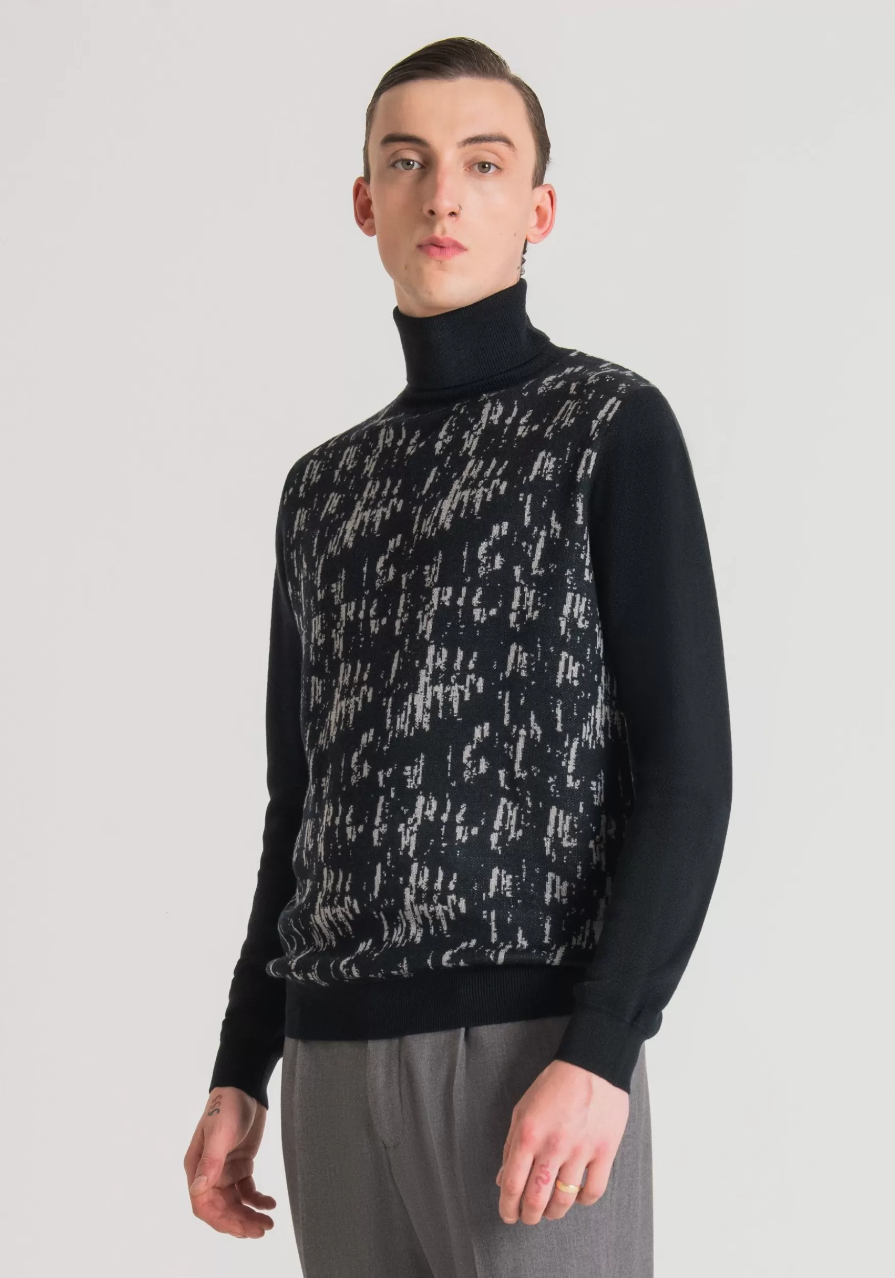 Clearance Antony Morato Pullover Regular Fit Aus Wollmischgarn Mit Abstraktem Jacquard-Muster Blue Ink