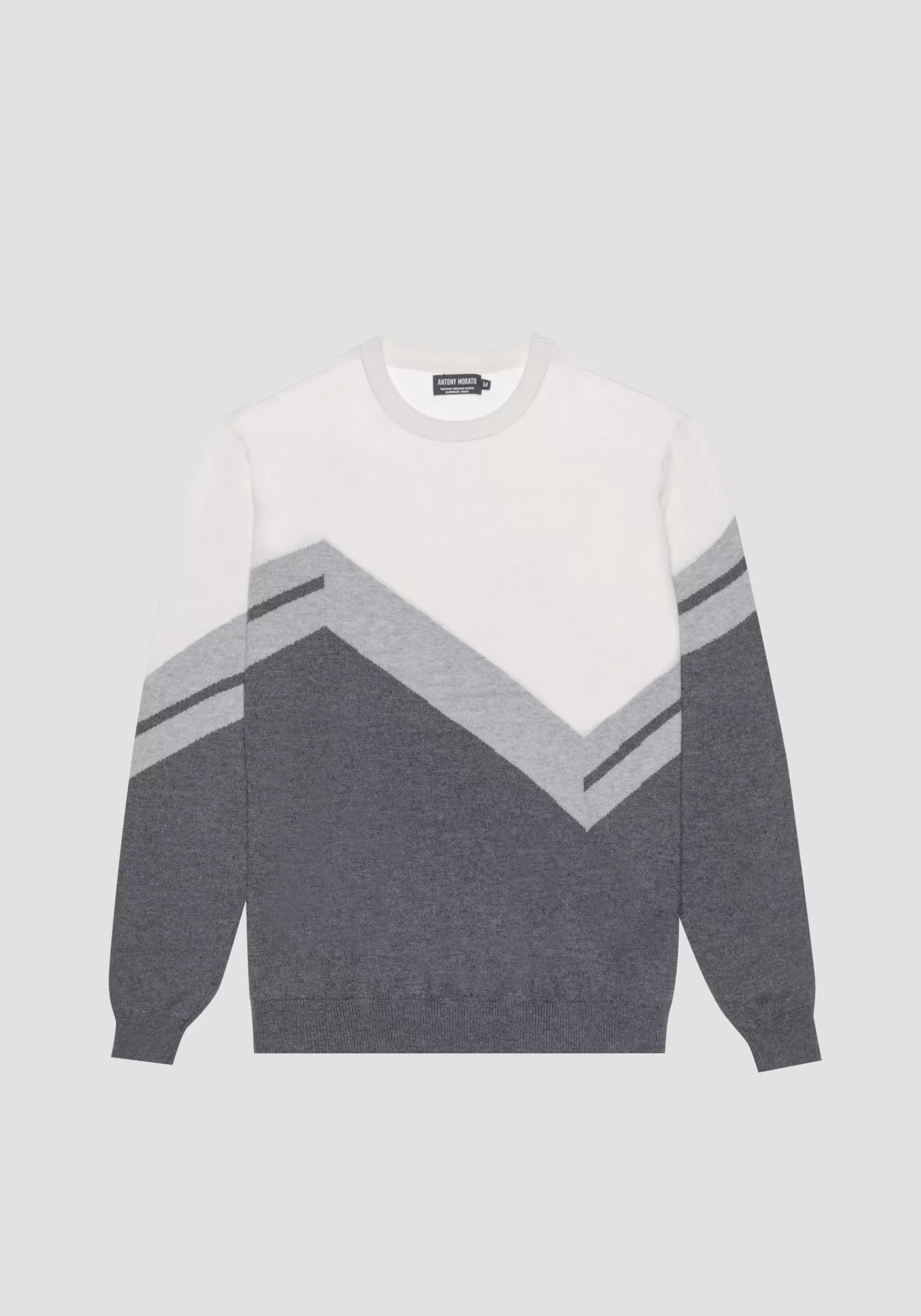 Shop Antony Morato Pullover Regular Fit Aus Wollmischgarn Mit Jacquard-Band Dunkelgrau Meliert