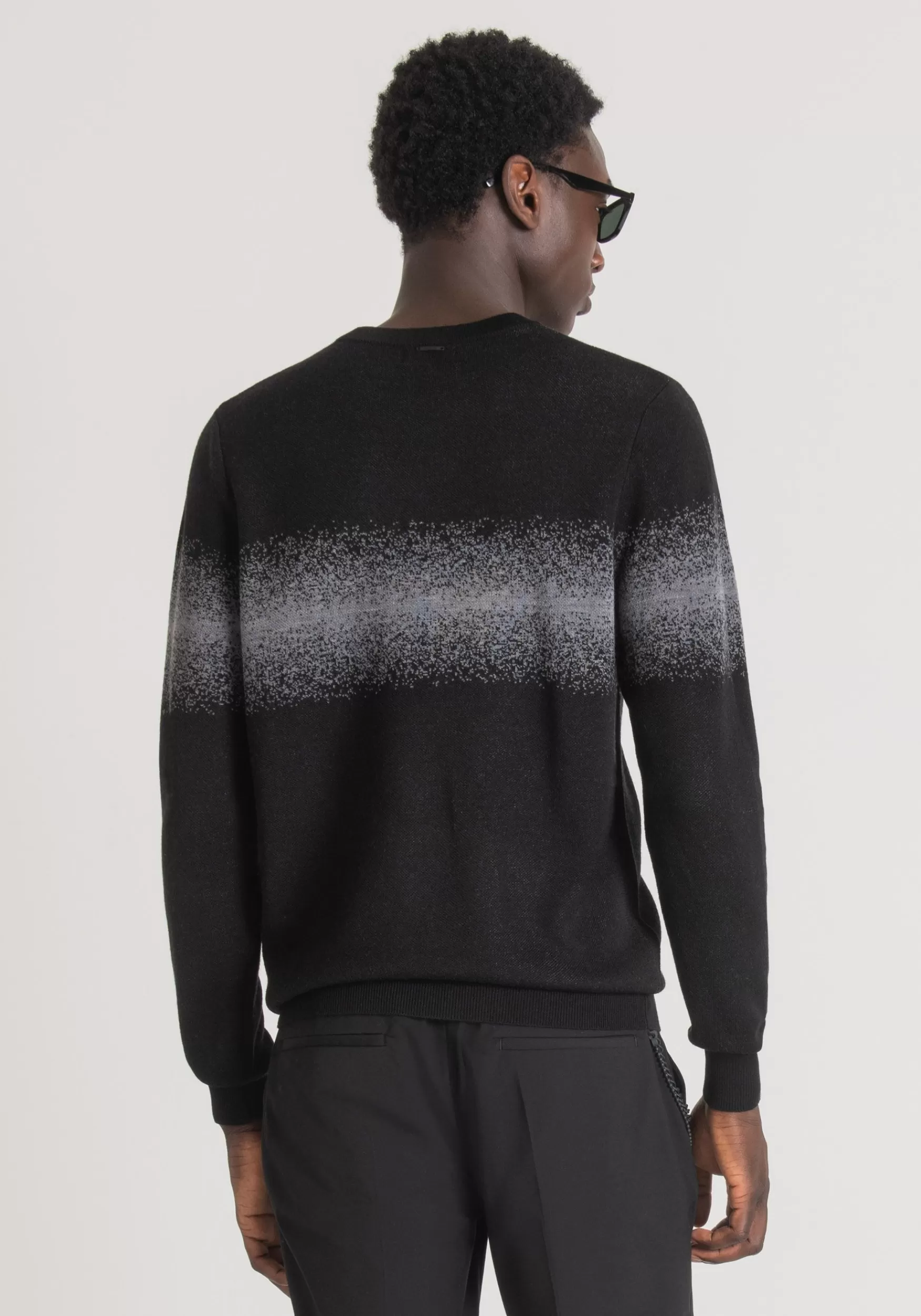 Clearance Antony Morato Pullover Regular Fit Aus Wollmischgarn Mit Kontrastierendem Jacquard-Band Mediumgrau Meliert