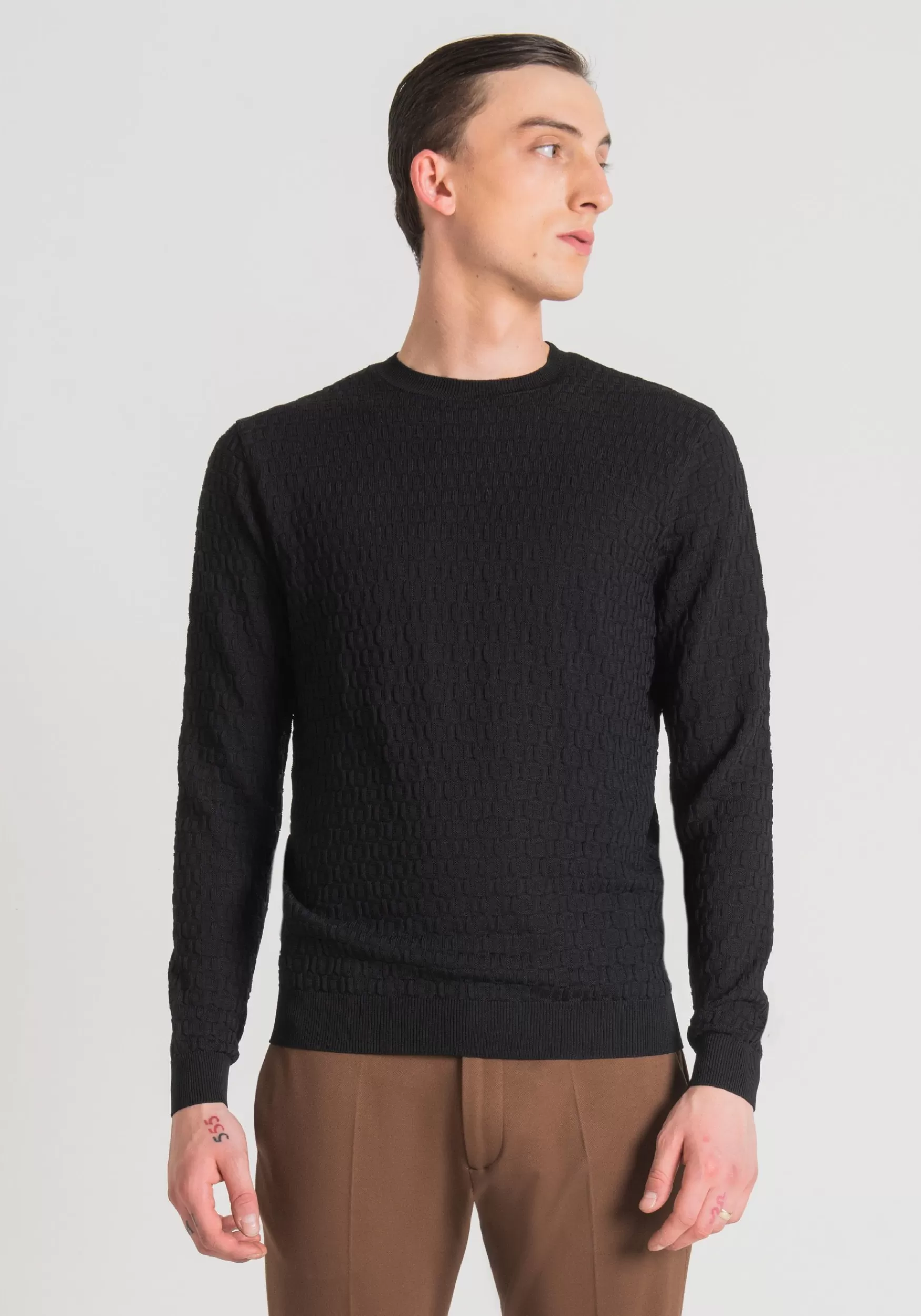 Clearance Antony Morato Pullover Regular Fit Gewebt Mit 3D-Jacquard-Muster Schwarz