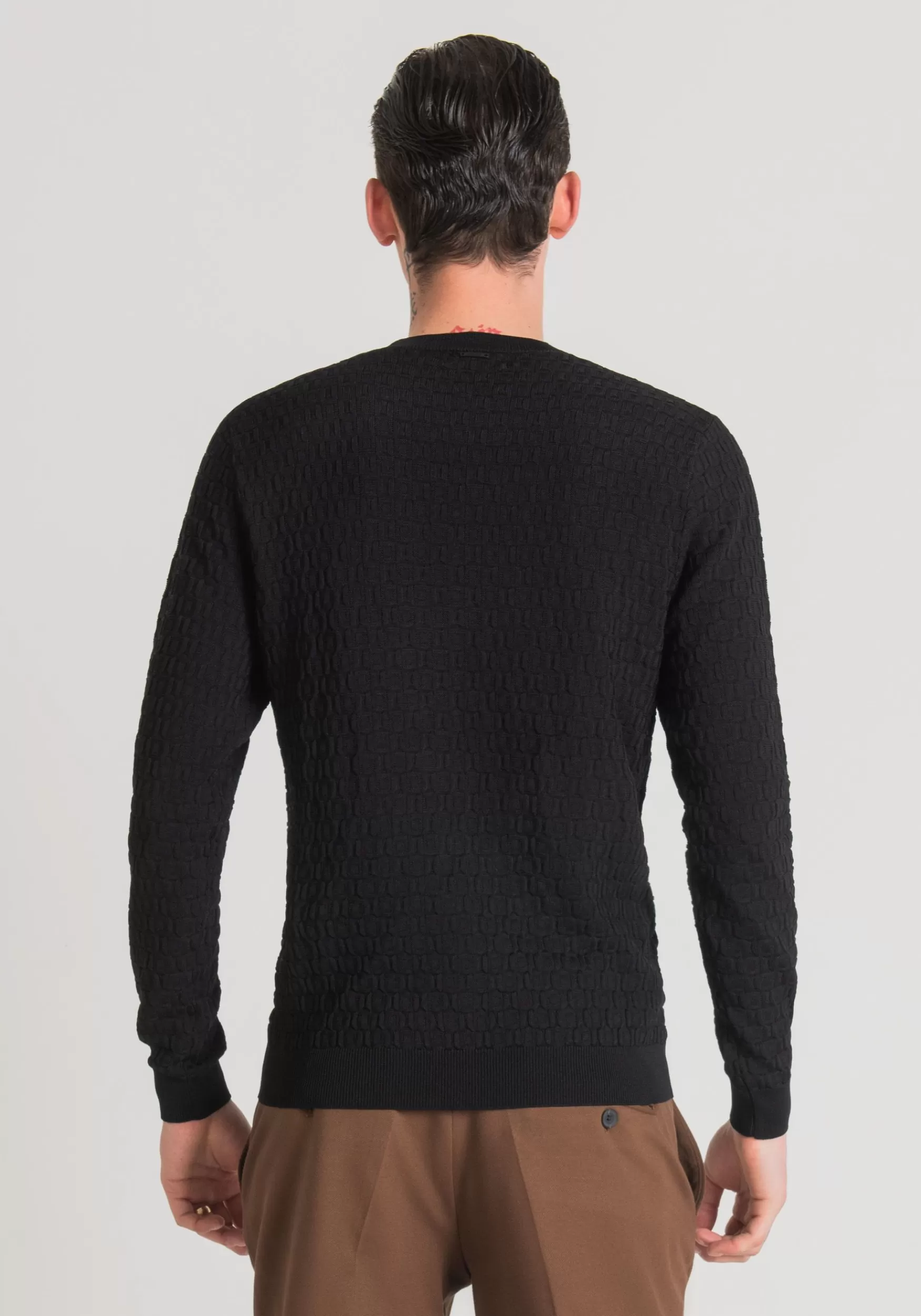 Clearance Antony Morato Pullover Regular Fit Gewebt Mit 3D-Jacquard-Muster Schwarz