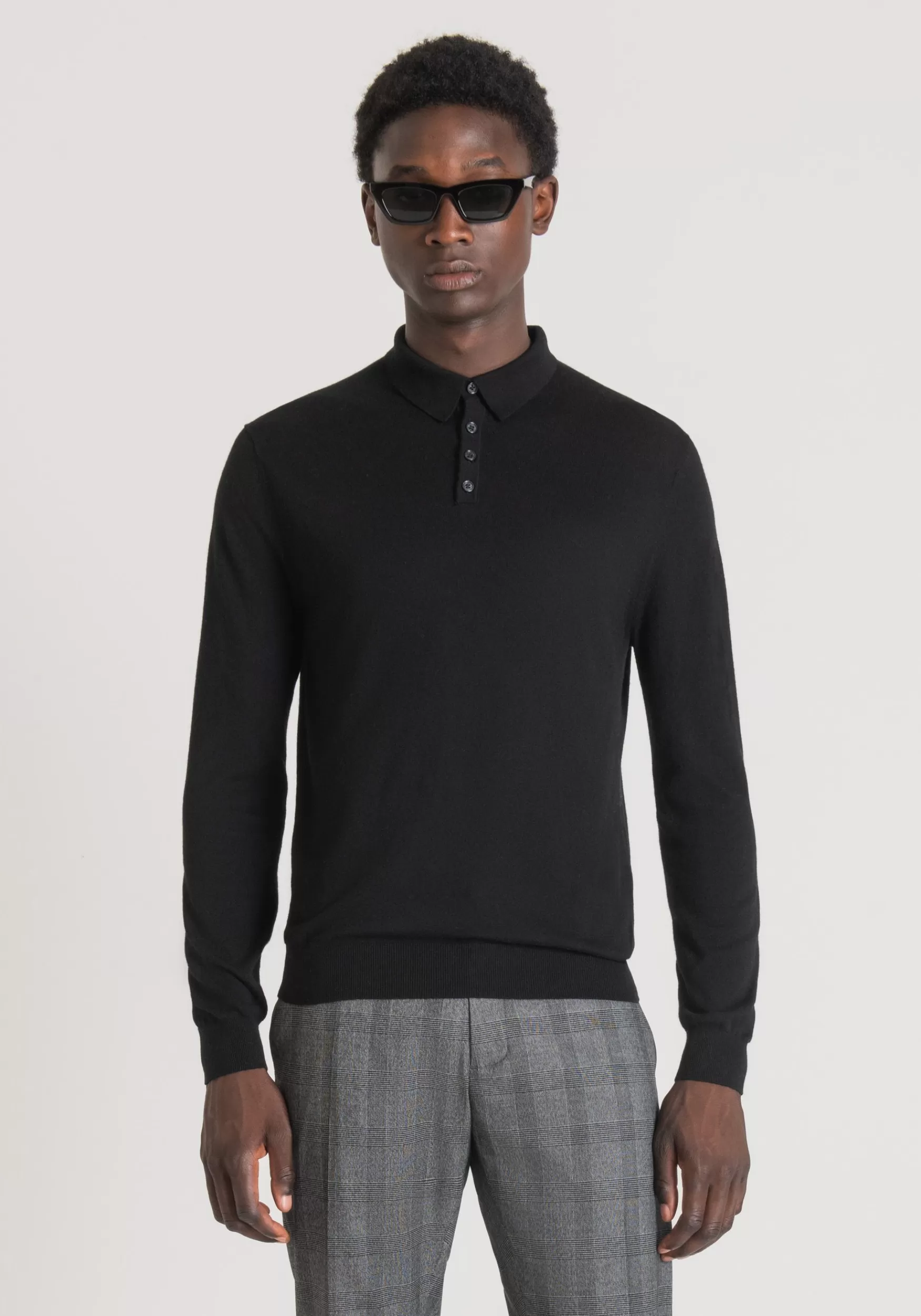 Best Sale Antony Morato Pullover Regular Fit Mit Polo-Kragen Aus Weichem Wollmischgewebe Schwarz