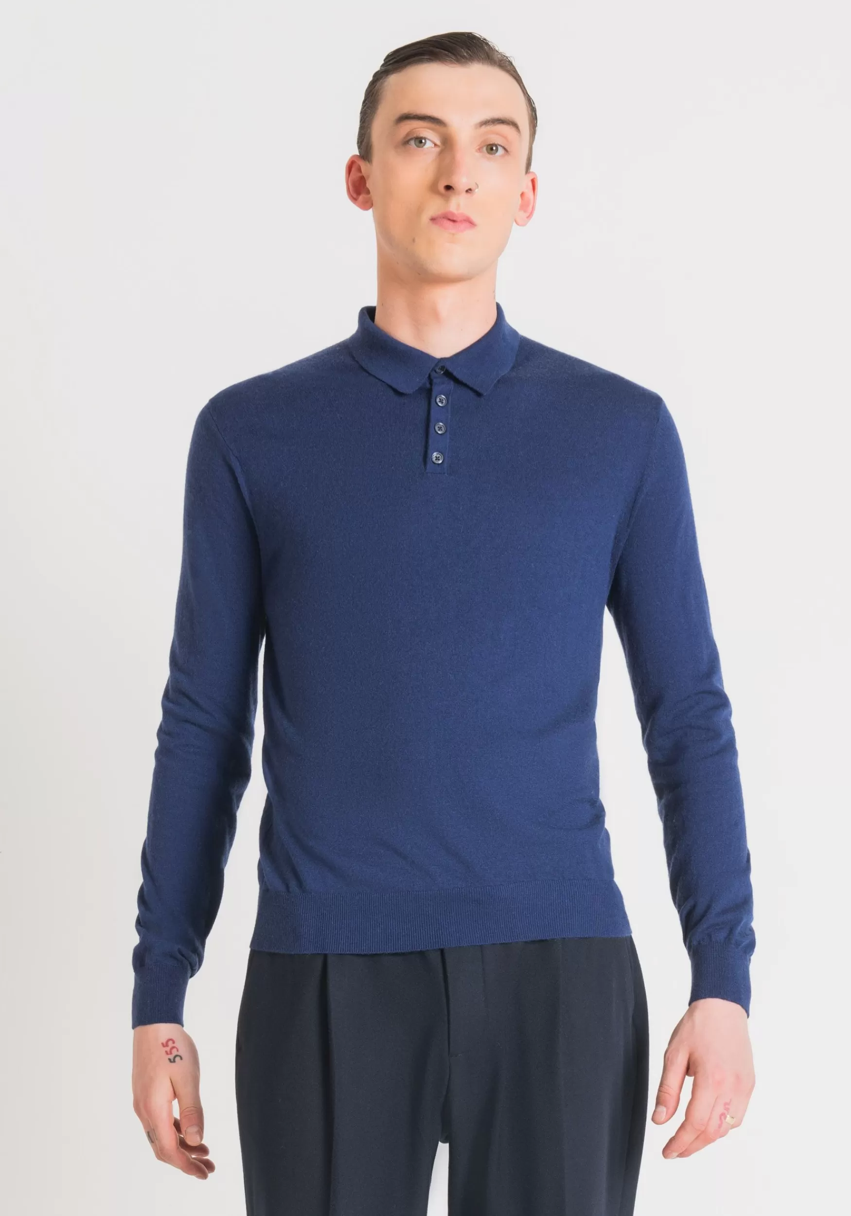 Flash Sale Antony Morato Pullover Regular Fit Mit Polo-Kragen Aus Weichem Wollmischgewebe Bluette