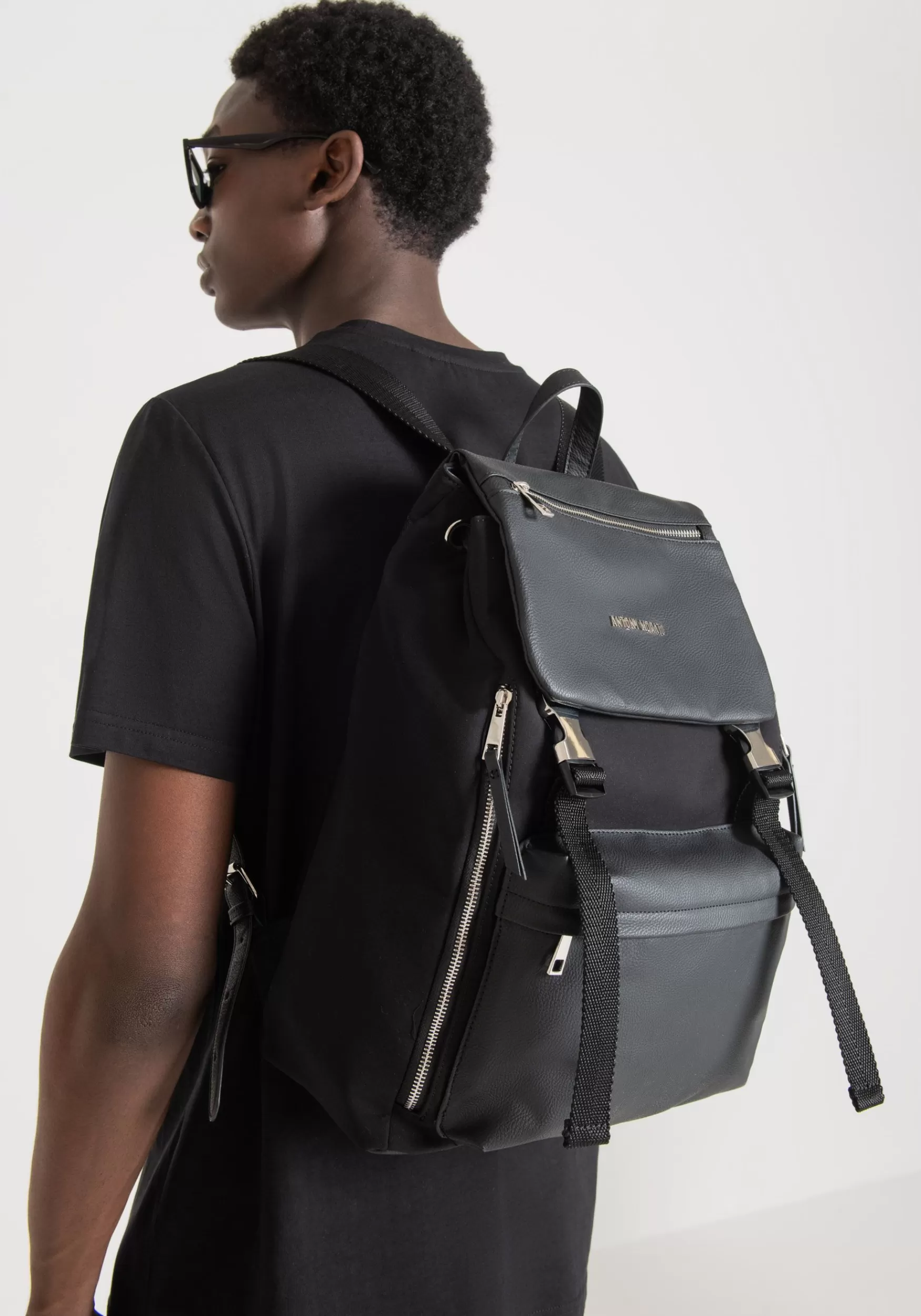 New Antony Morato Rucksack Aus Popeline Und Gewebe Mit Walkleder-Effekt Schwarz