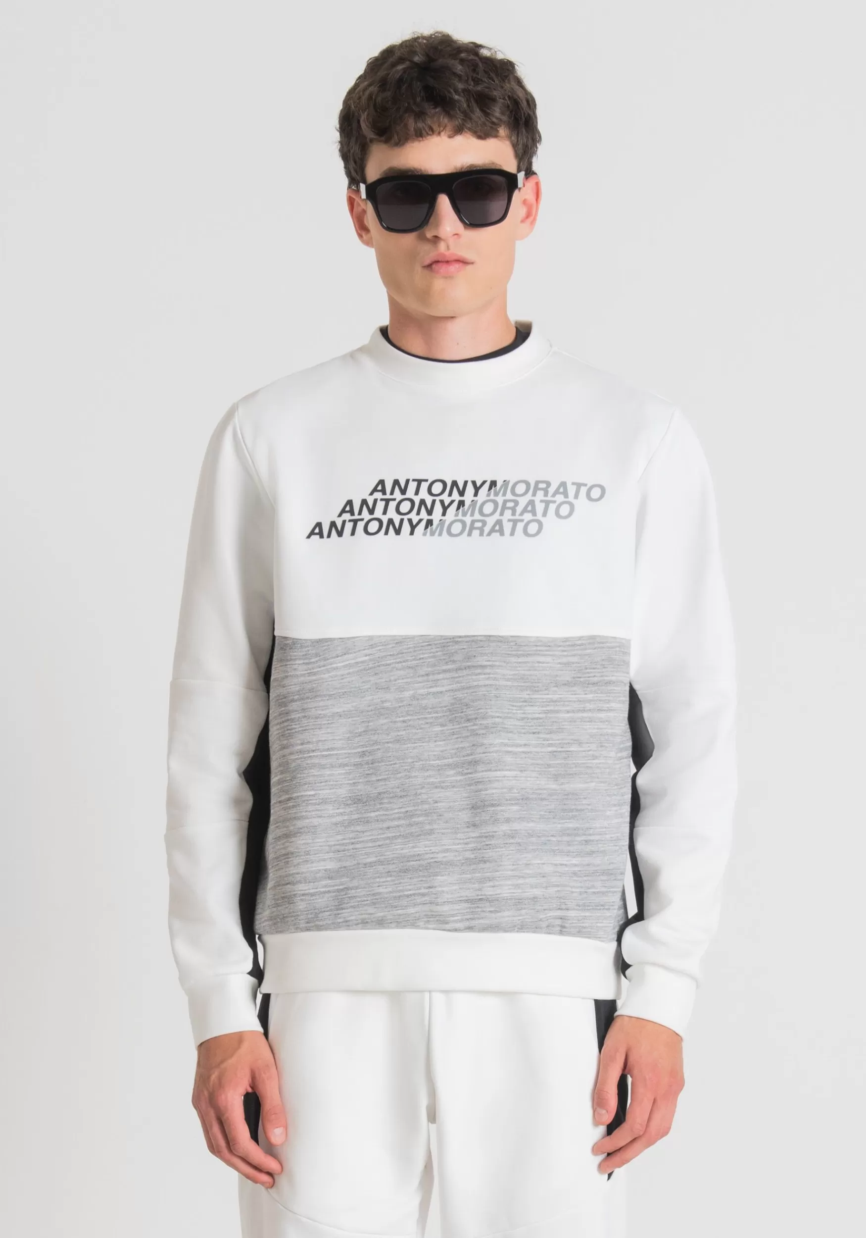 New Antony Morato Sweatshirt Regular Fit Aus Baumwoll-Mischgewebe Mit Gummiertem Logo-Print Creme