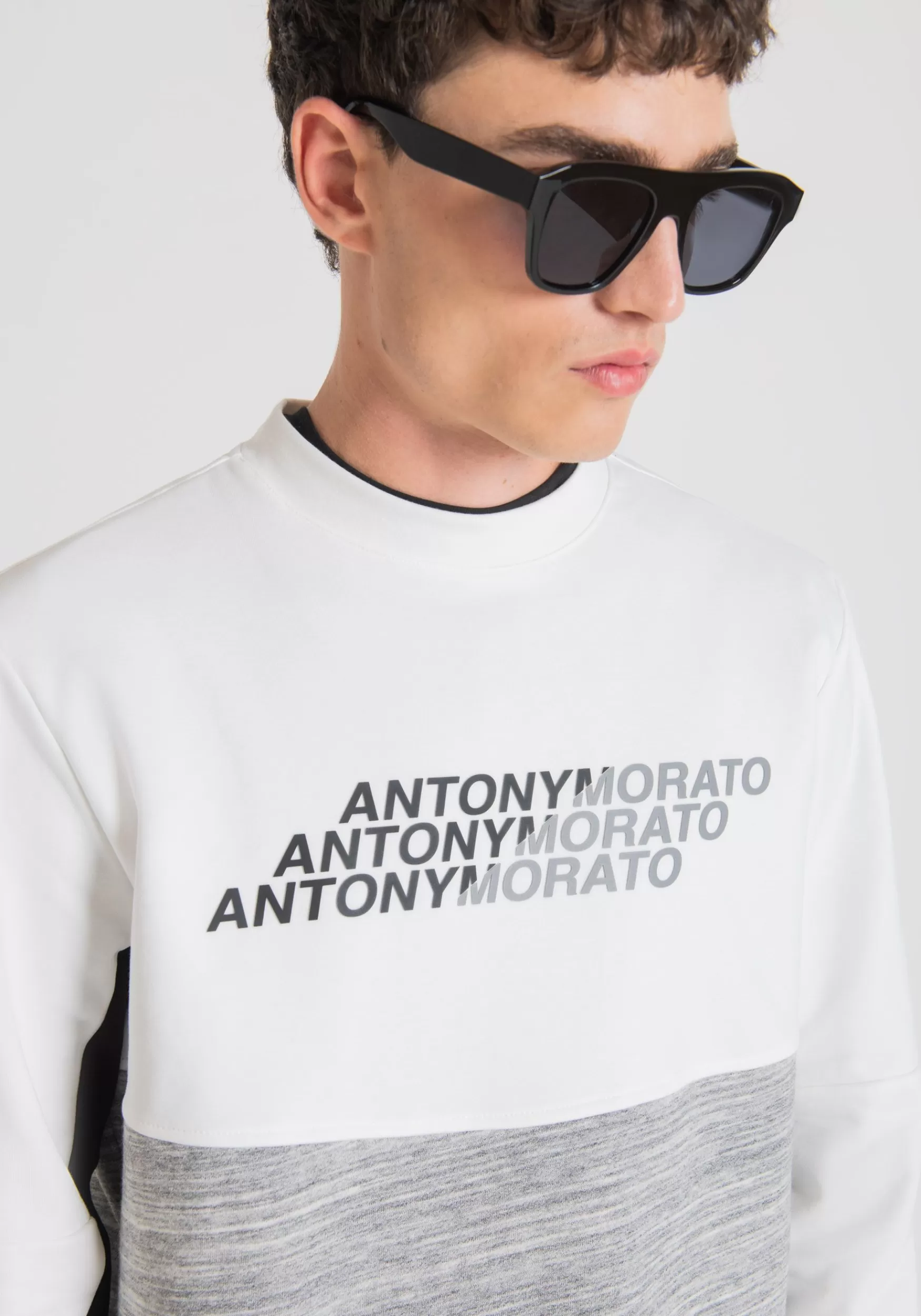 New Antony Morato Sweatshirt Regular Fit Aus Baumwoll-Mischgewebe Mit Gummiertem Logo-Print Creme