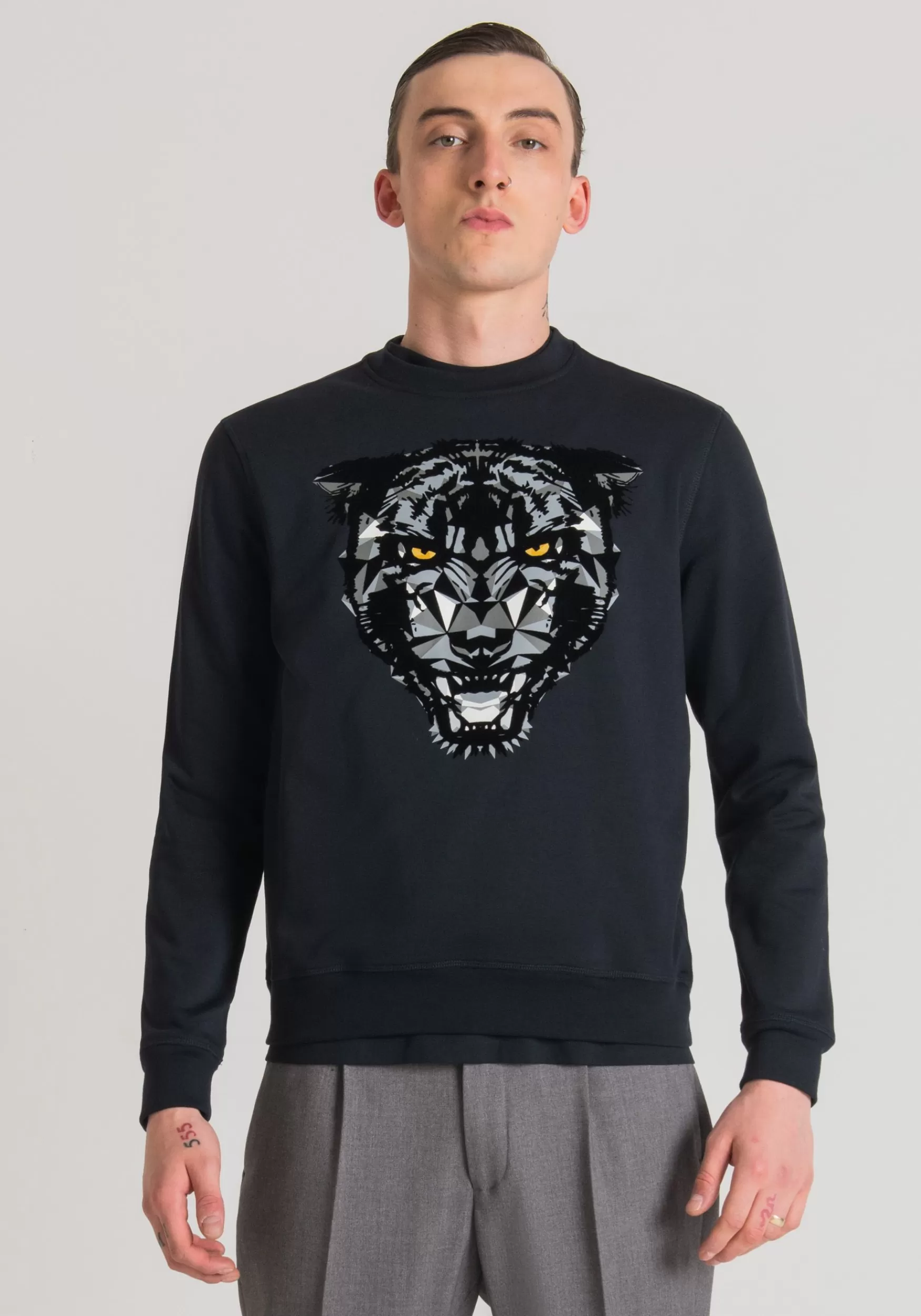 Clearance Antony Morato Sweatshirt Regular Fit Aus Baumwoll-Mischgewebe Mit Panther-Print Blue Ink