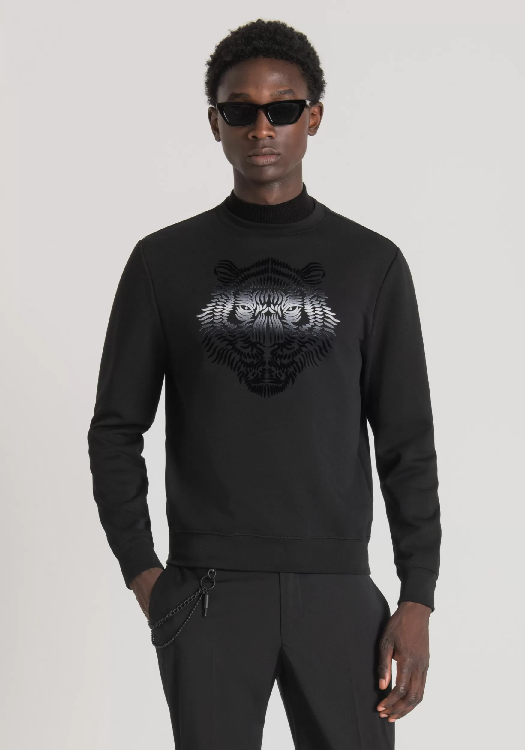 Cheap Antony Morato Sweatshirt Regular Fit Aus Baumwoll-Mischgewebe Mit Tiger-Print Schwarz