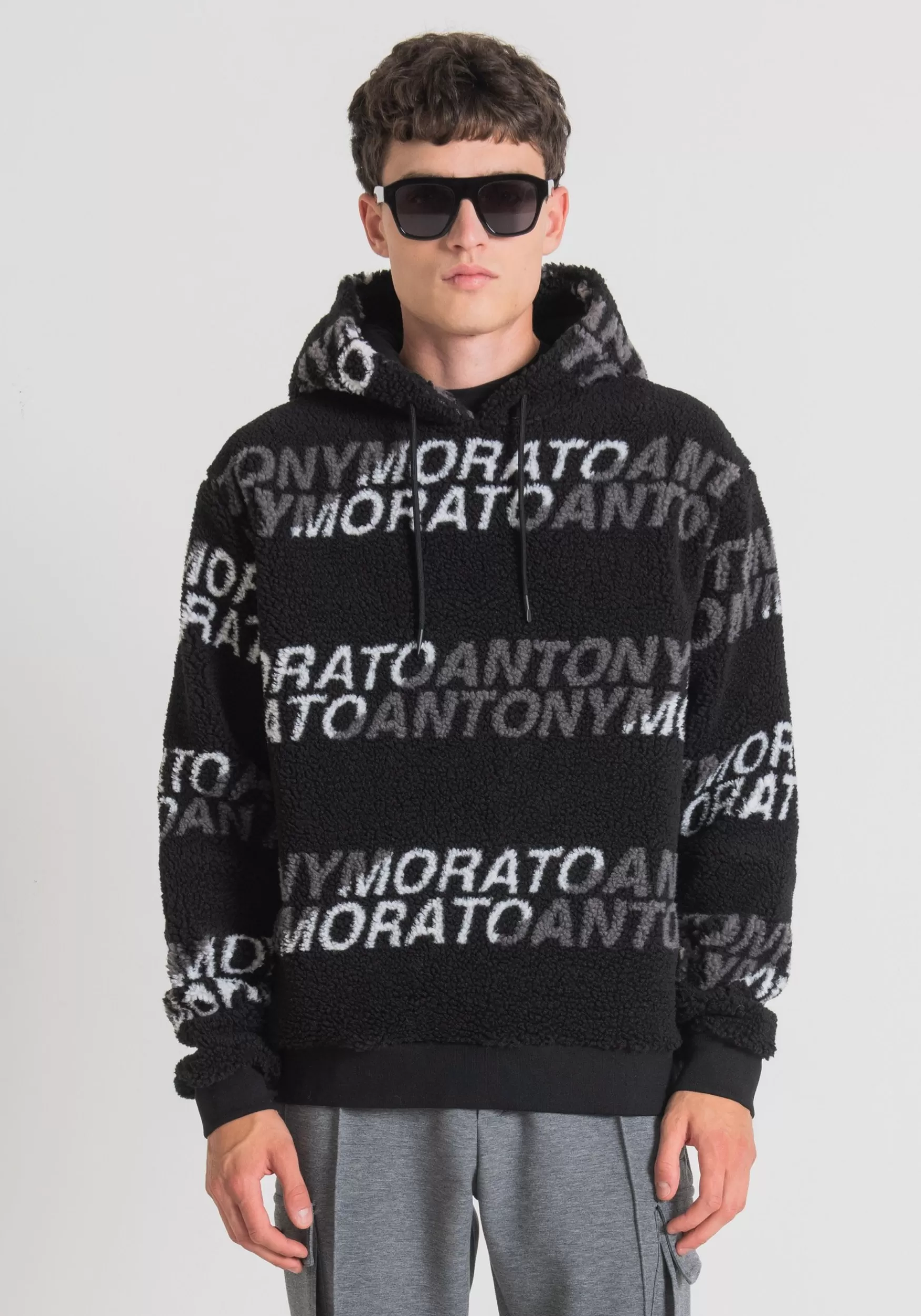 Online Antony Morato Sweatshirt Regular Fit Aus Kunstpelz Mit Kapuze Und Logo-Muster Schwarz