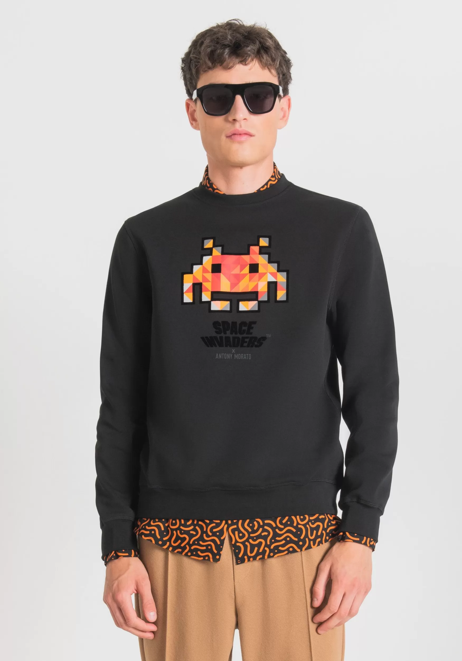 Store Antony Morato Sweatshirt Regular Fit Aus Weichem Baumwoll-Mischgewebe Mit Space Invaders-Print Schwarz