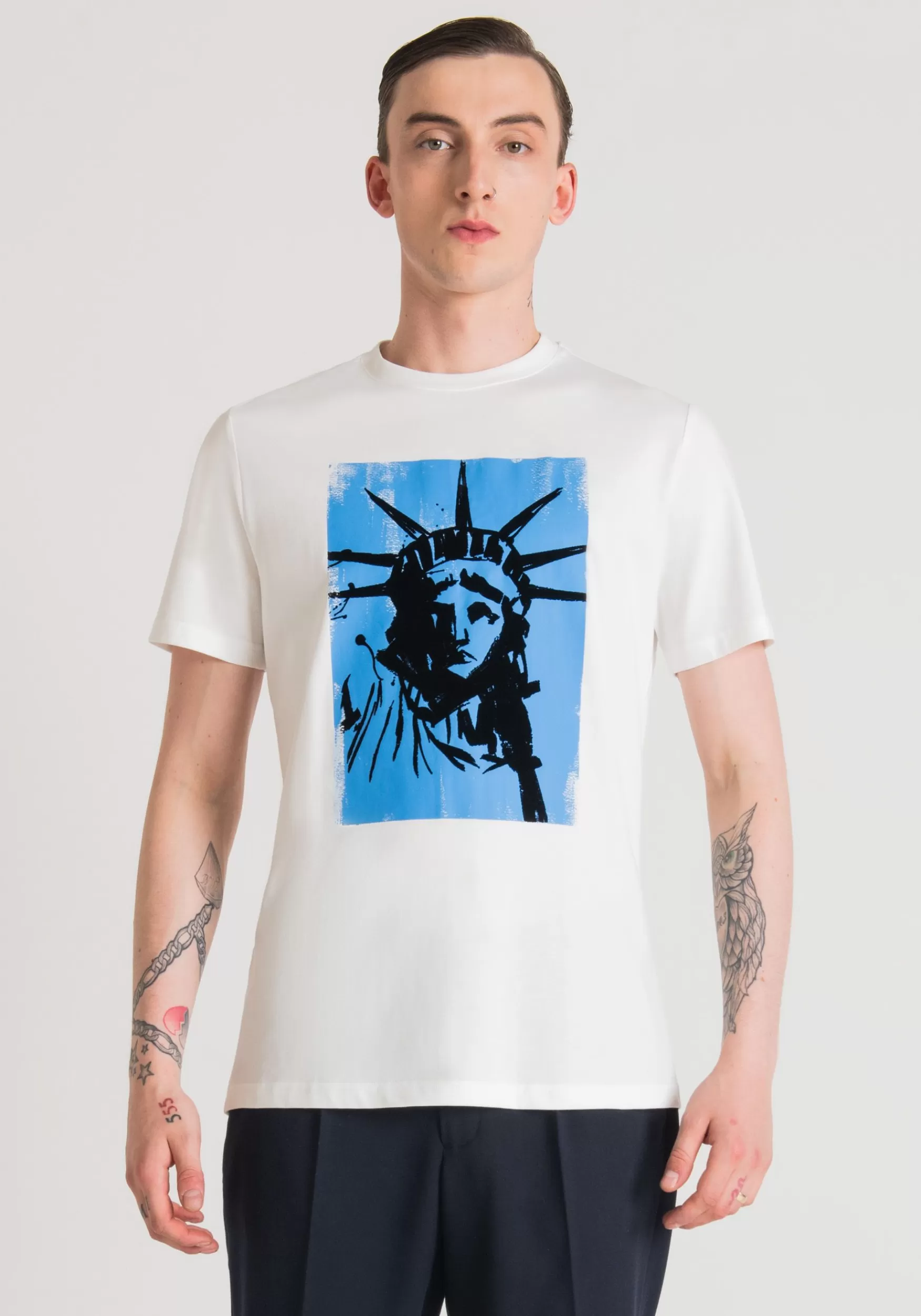 Flash Sale Antony Morato T-Shirt Regular Fit Aus 100 % Baumwolle Mit Print Freiheitsstatue Creme