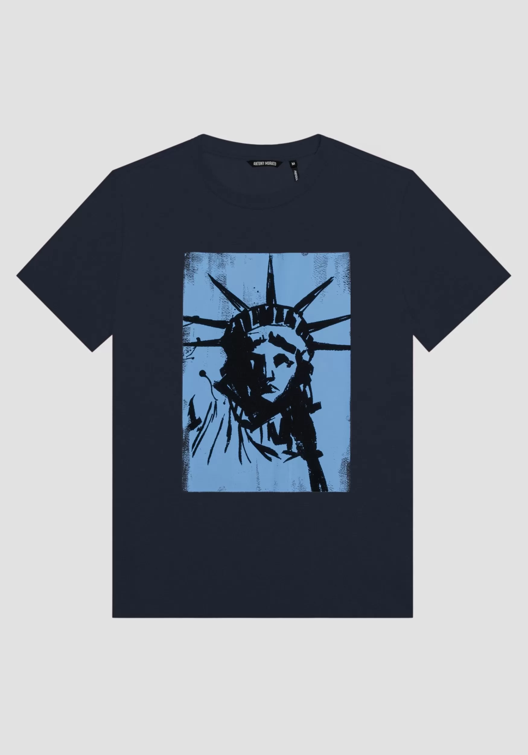 Flash Sale Antony Morato T-Shirt Regular Fit Aus 100 % Baumwolle Mit Print Freiheitsstatue Blue Ink