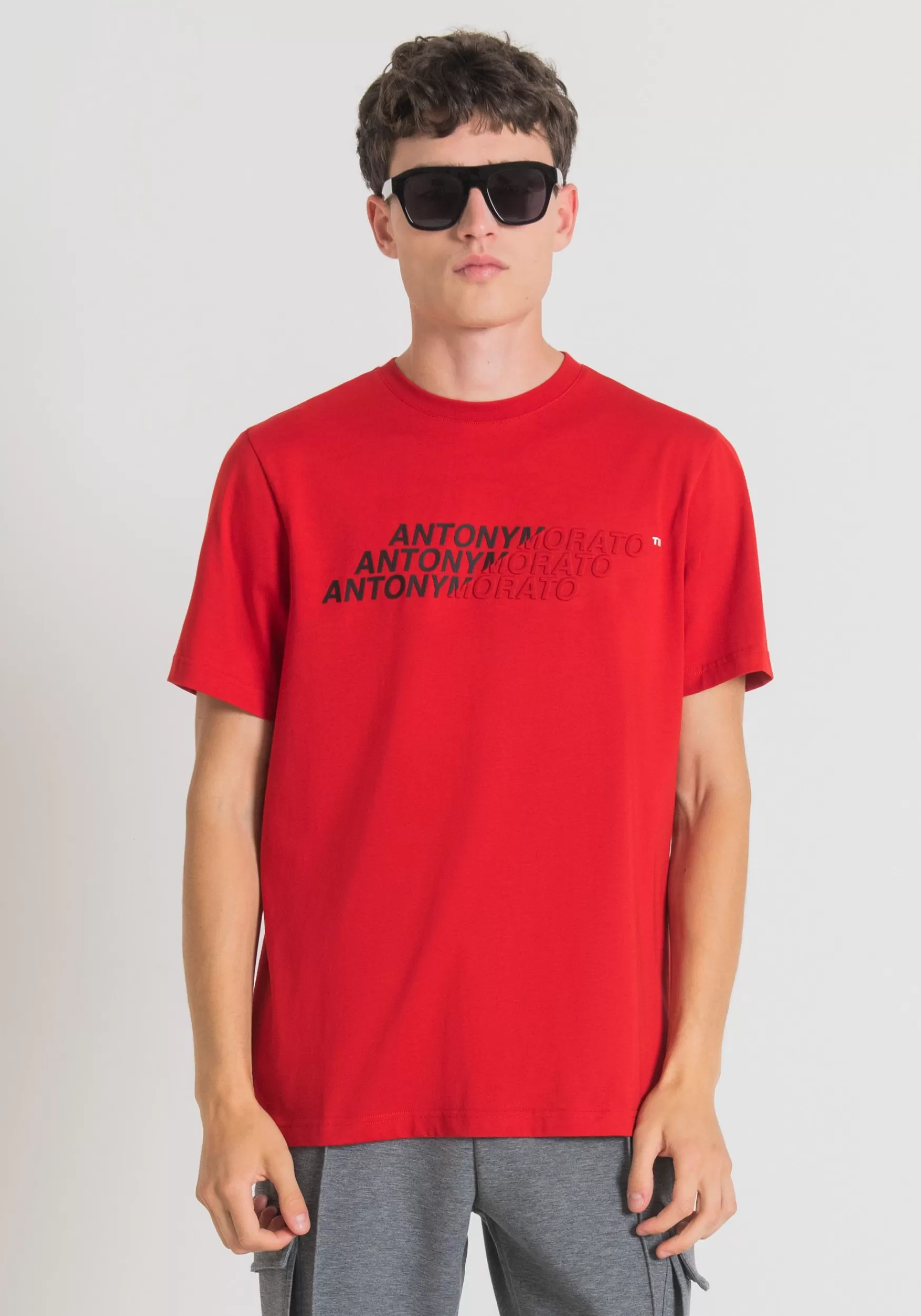 Cheap Antony Morato T-Shirt Regular Fit Aus Baumwolle Mit Gummiertem Logo-Print Rot