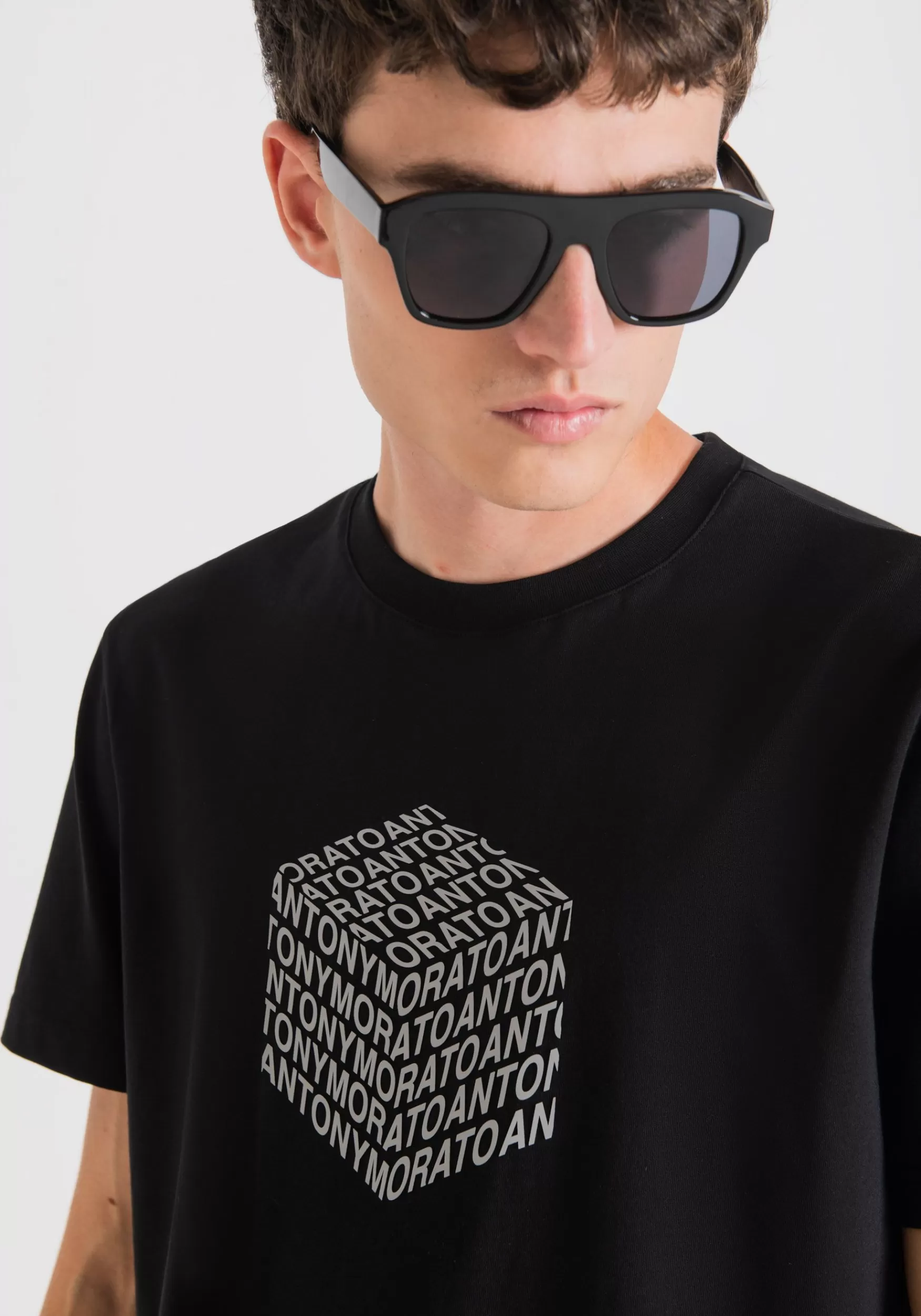 New Antony Morato T-Shirt Regular Fit Aus Baumwolle Mit Reflektierendem Logo-Print Schwarz