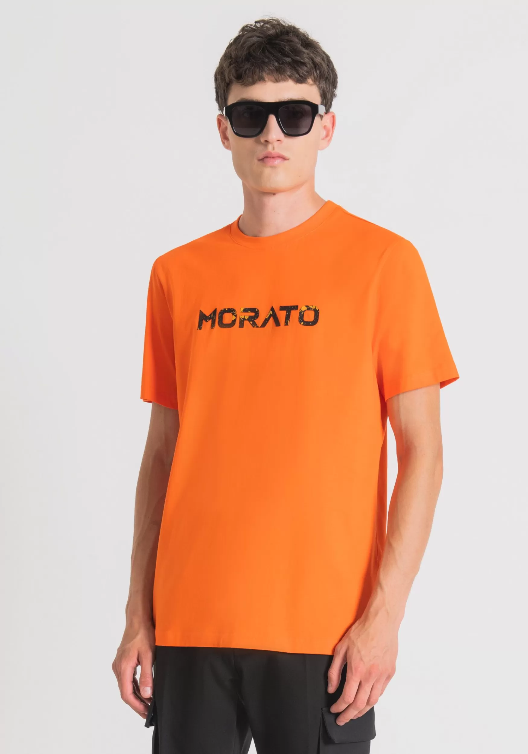 Best Sale Antony Morato T-Shirt Regular Fit Aus Reiner Baumwolle Mit Gummiertem Logo-Print Orange