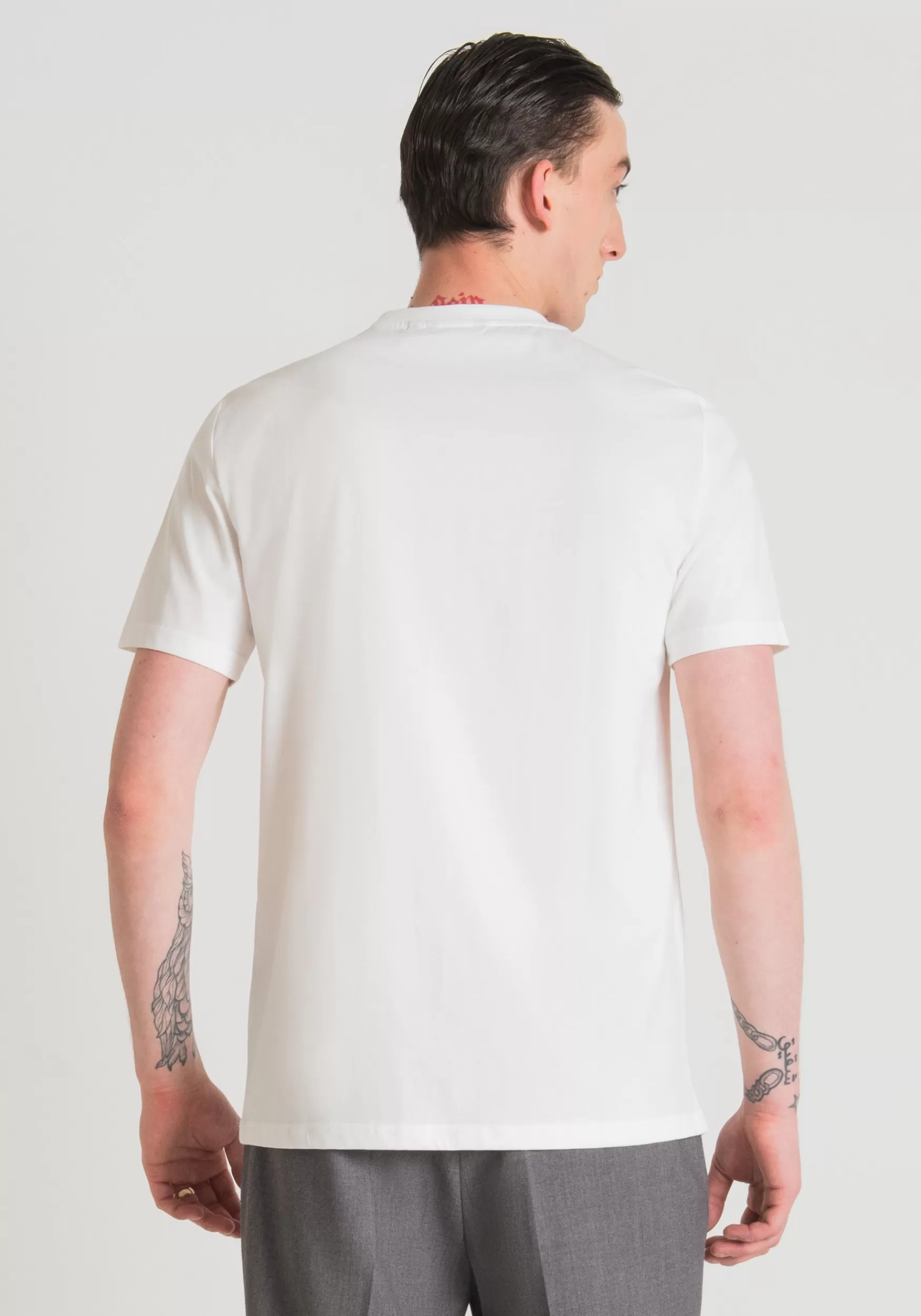 New Antony Morato T-Shirt Regular Fit Aus Reiner Baumwolle Mit Gummiertem Logo-Print Creme