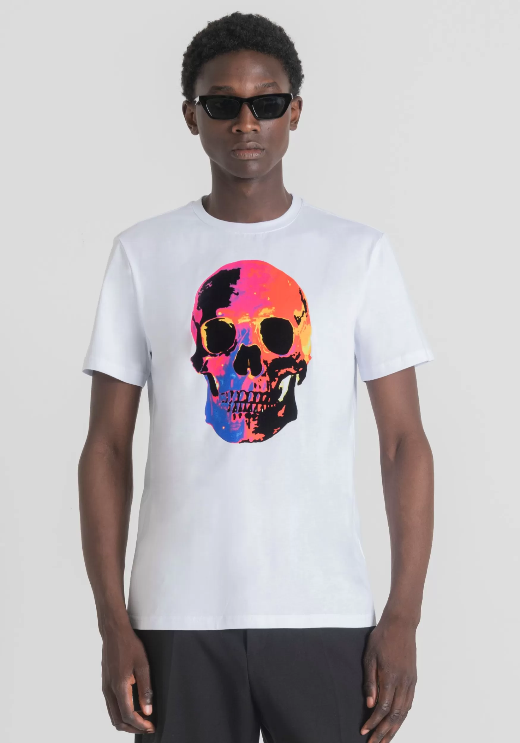 Sale Antony Morato T-Shirt Slim Fit Aus 100 % Cher Baumwolle Mit Totenkopf-Print Wei