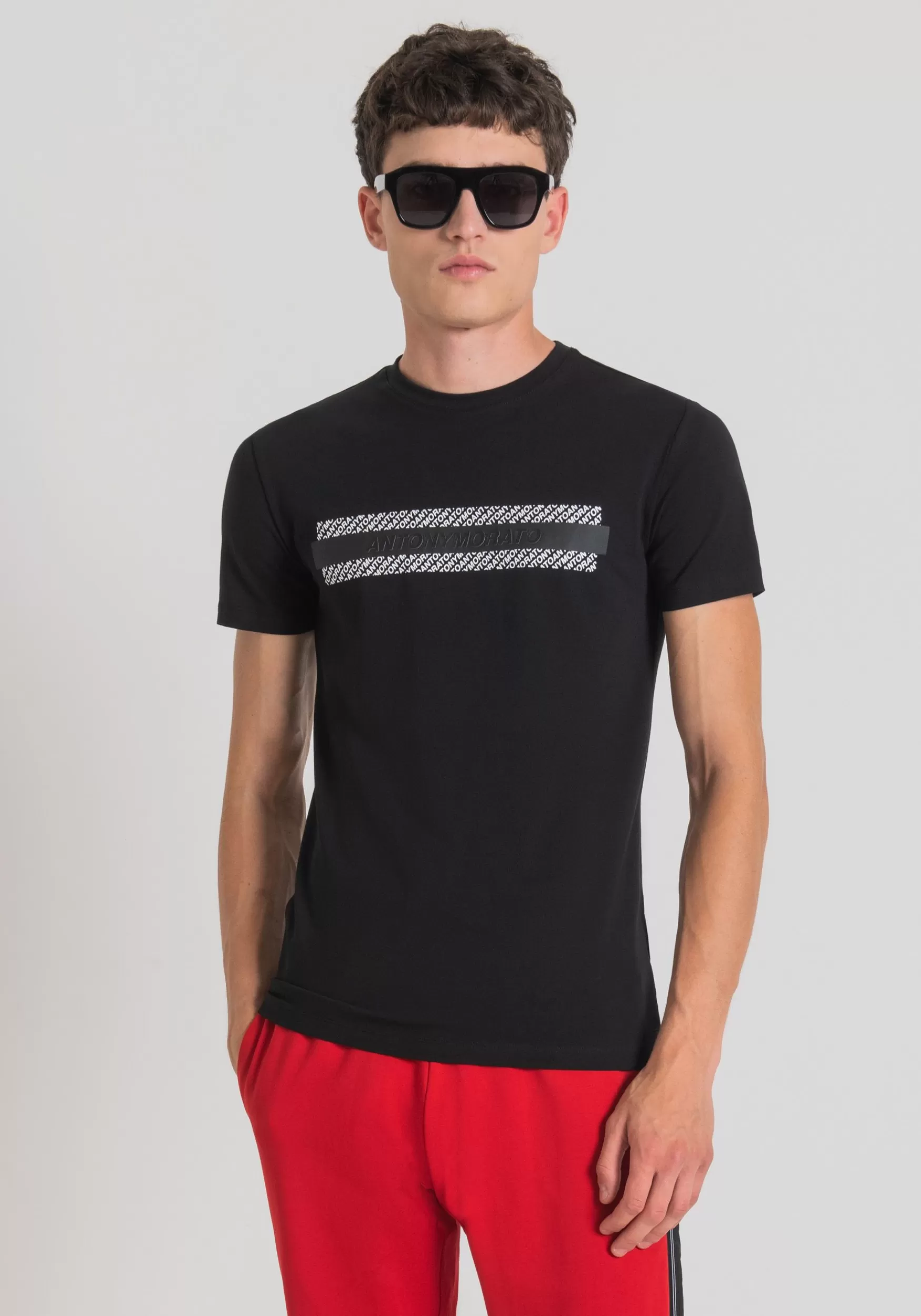 Best Sale Antony Morato T-Shirt Super Slim Fit Aus Baumwollstretch Mit Gepragtem Logo Schwarz