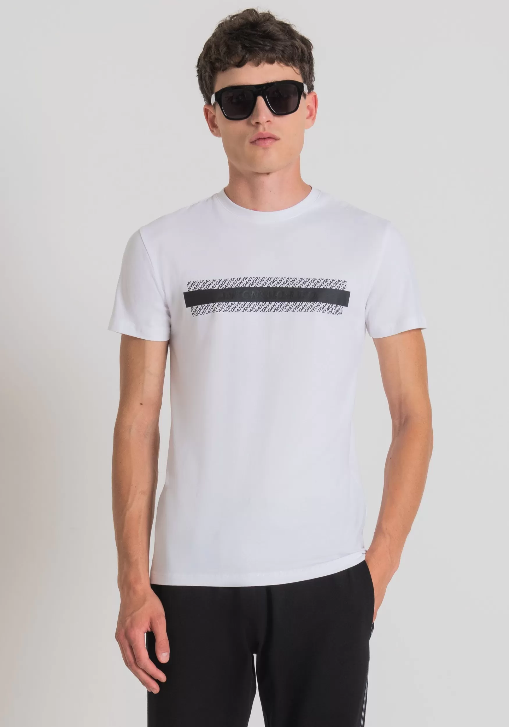 Clearance Antony Morato T-Shirt Super Slim Fit Aus Baumwollstretch Mit Gepragtem Logo Wei