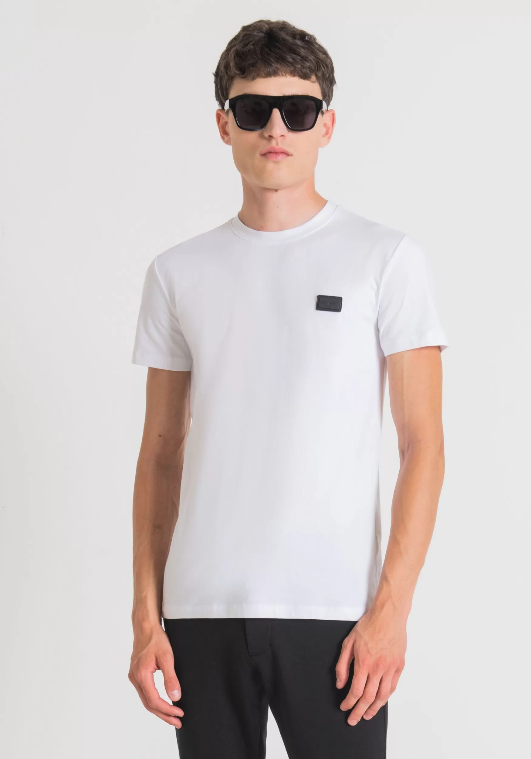 New Antony Morato T-Shirt Super Slim Fit Mit Tasche Aus Lederimitat Wei