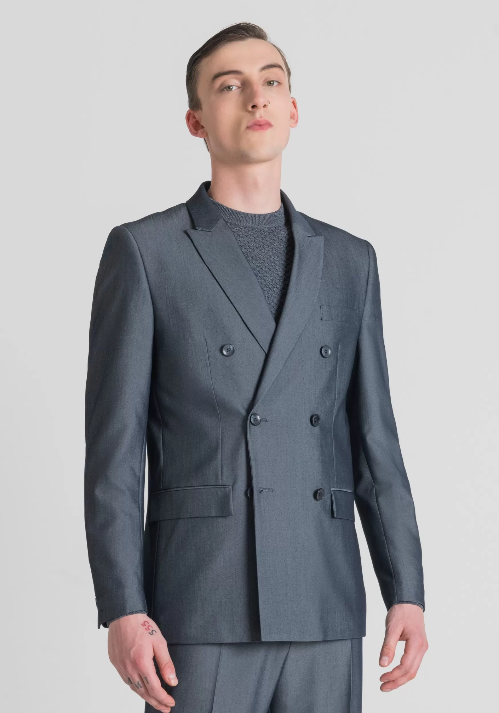 New Antony Morato Zweireiherjacke Regular Fit Roger Aus Baumwollmischgewebe Mit Denim-Effekt Blue Denim